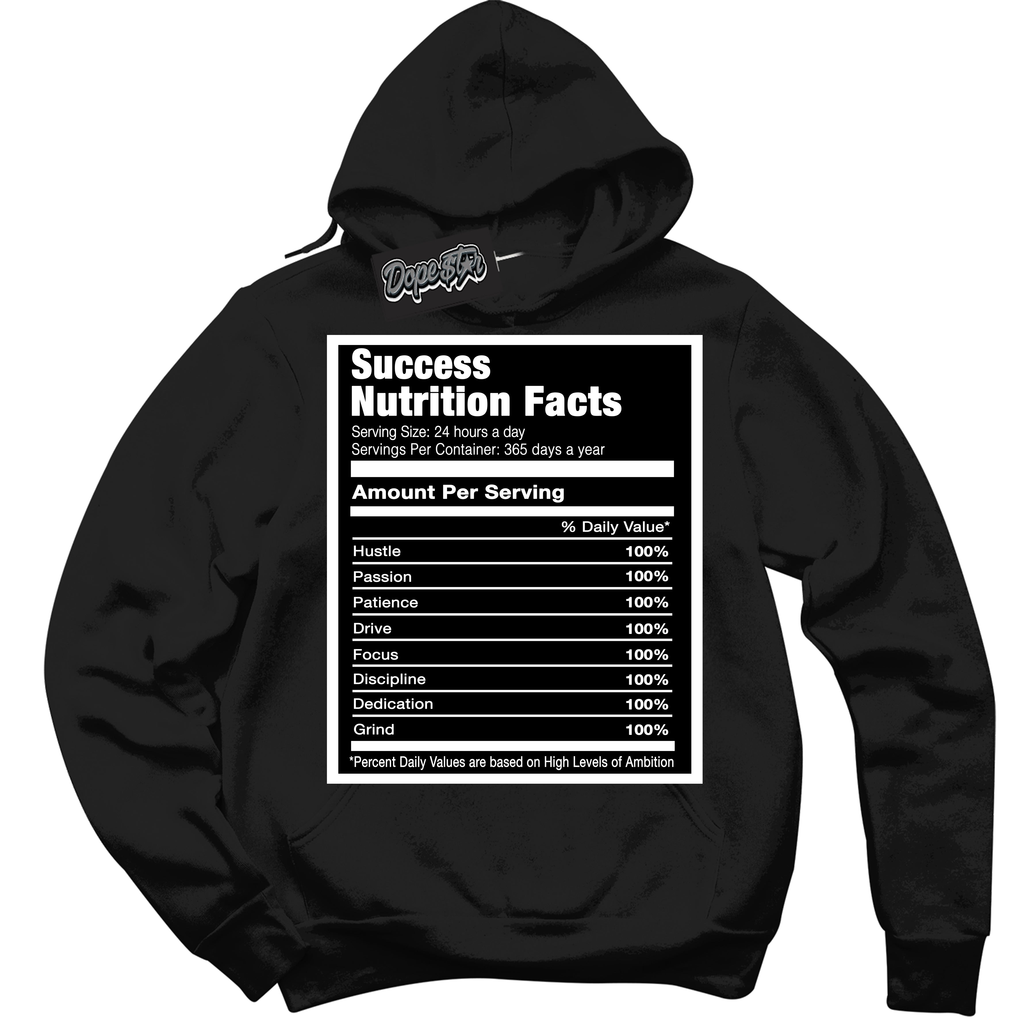 Cool Black Hoodie with “Success Nutrition” design that Perfectly Matches White Thunder 4s Jordans.