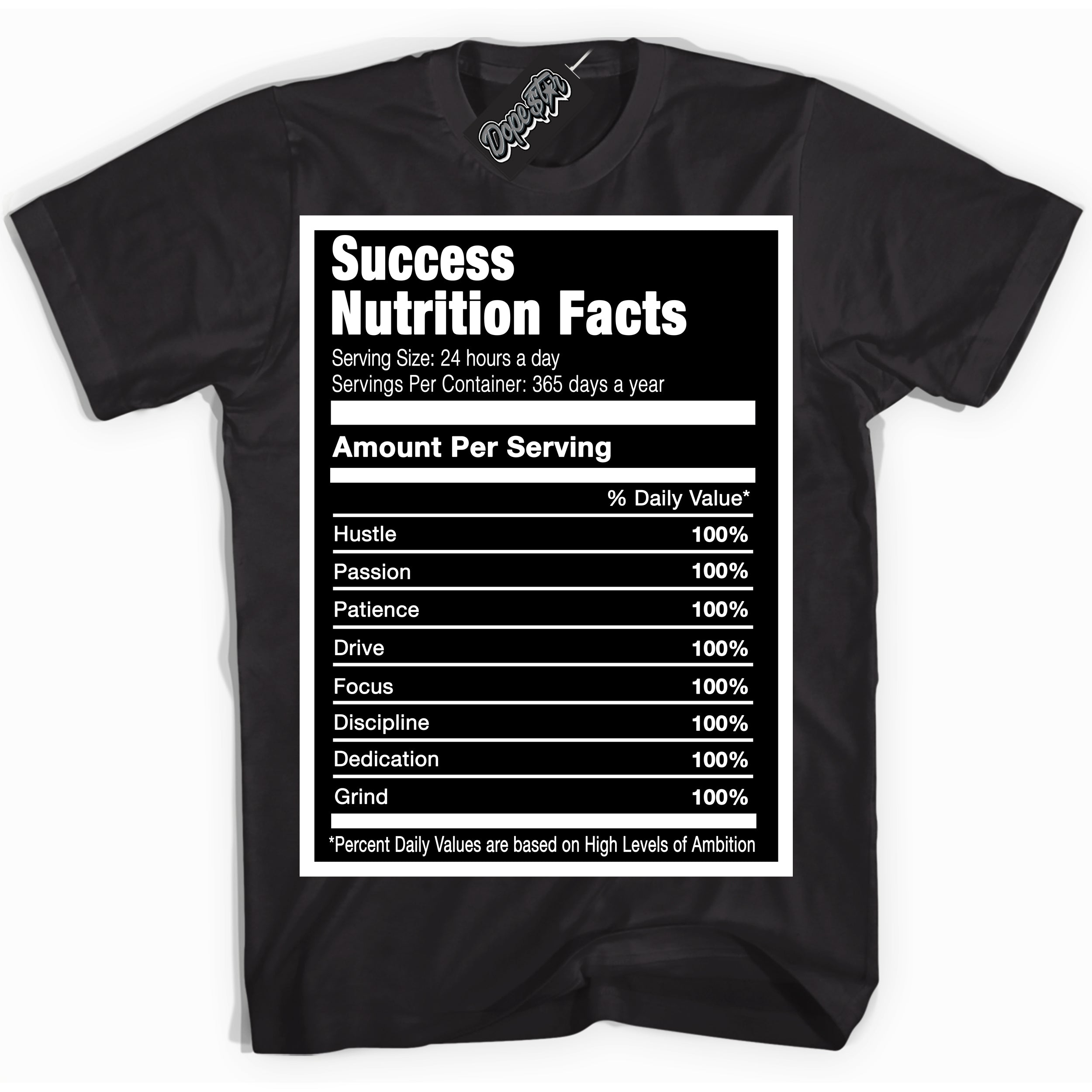 Cool Black Shirt with “Success Nutrition” design that perfectly matches the White Thunder 4s Jordans.