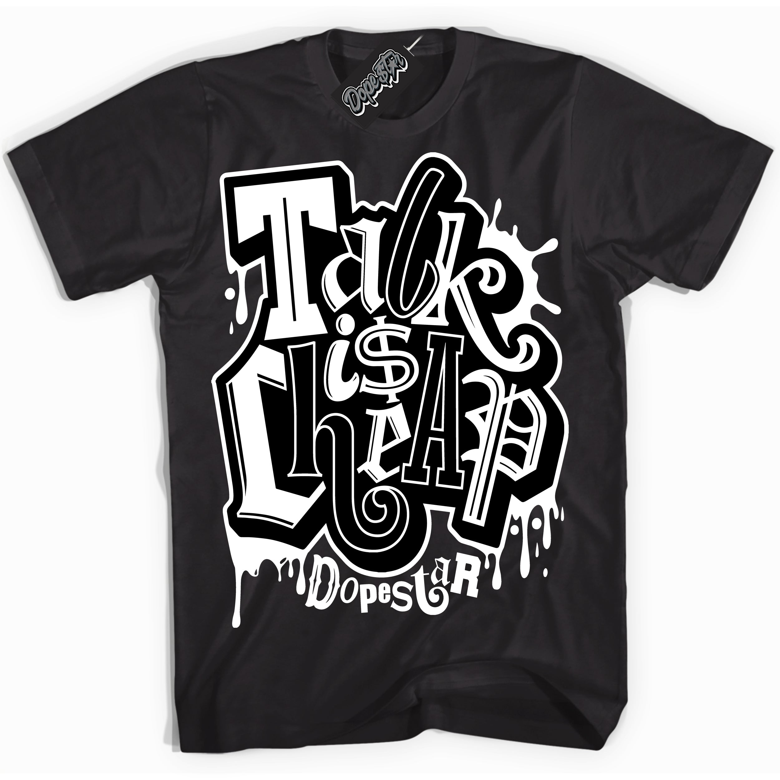 Cool Black Shirt with “Talk Is Cheap” design that perfectly matches the White Thunder 4s Jordans.