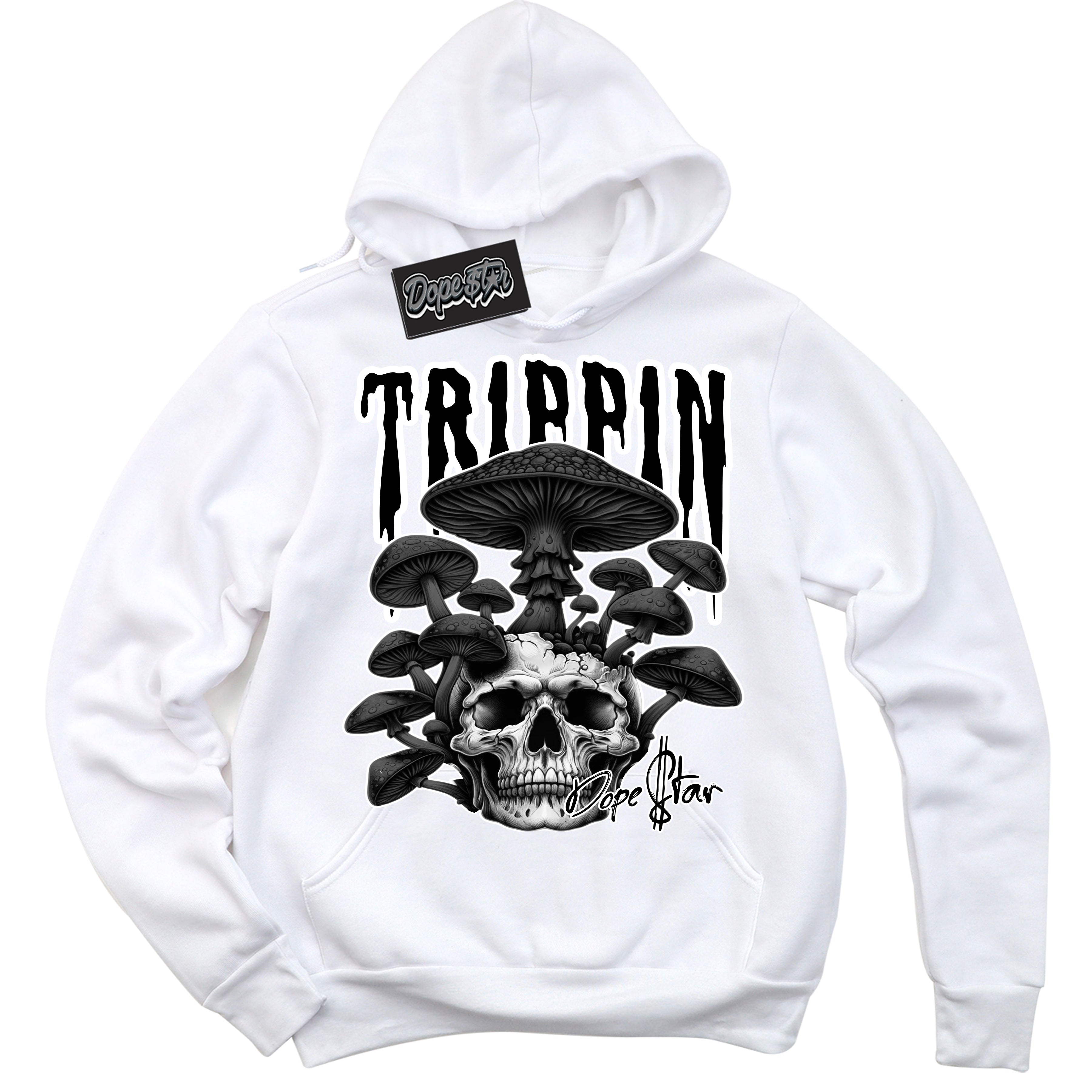 Cool White Hoodie with “Trippin” design that Perfectly Matches White Thunder 4s Jordans.