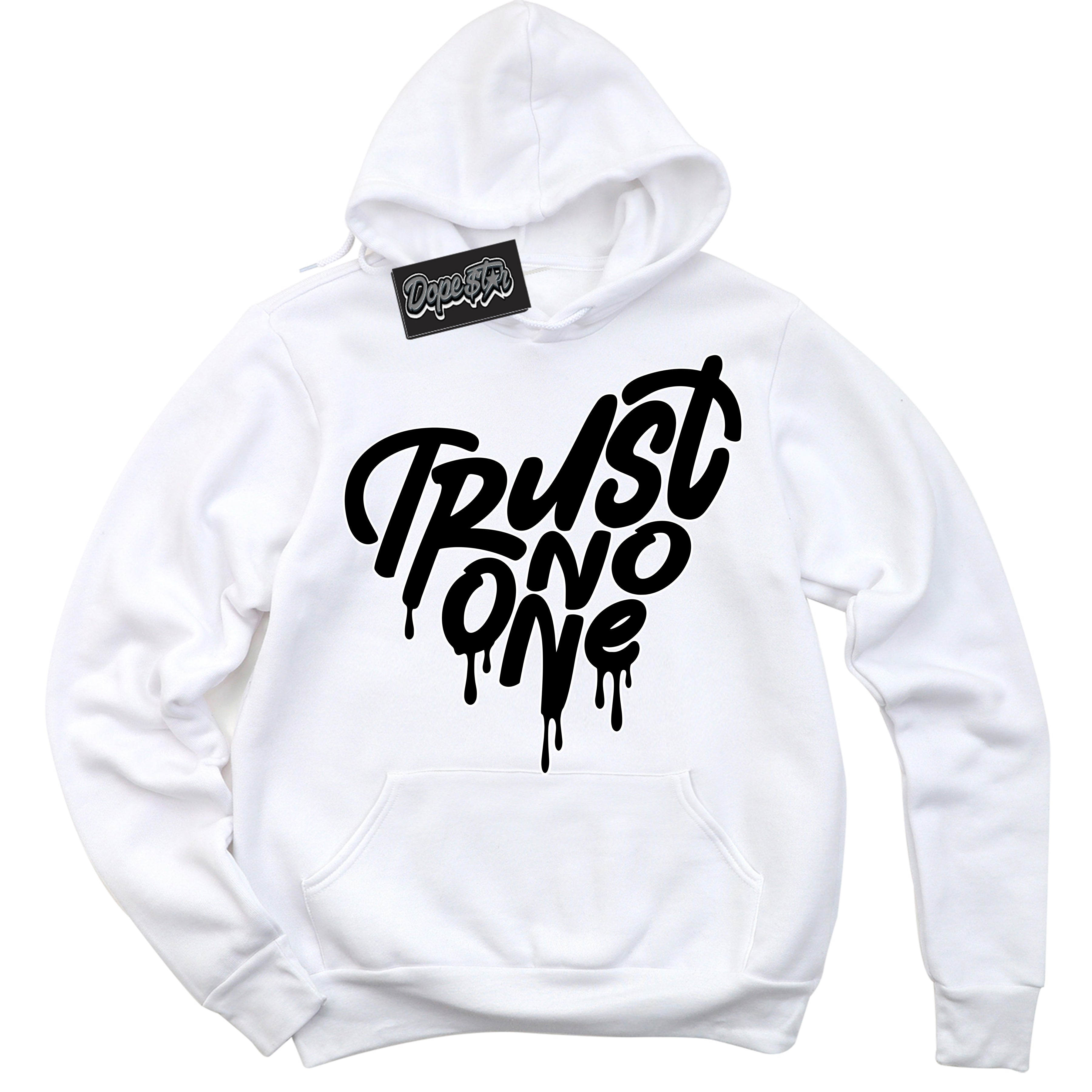 Cool White Hoodie with “Trust No One Heart” design that Perfectly Matches White Thunder 4s Jordans.