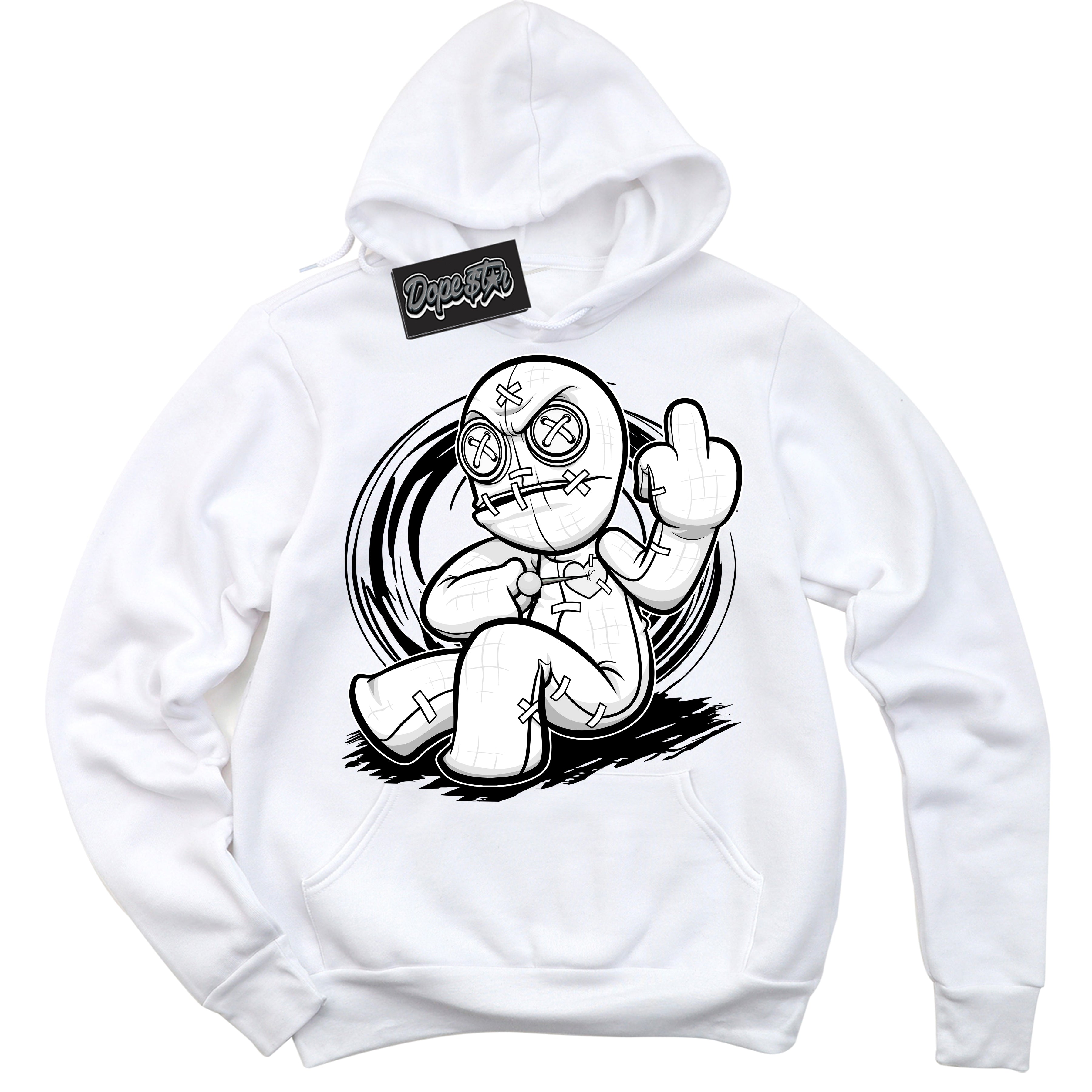 Cool White Hoodie with “Voodoo Doll” design that Perfectly Matches White Thunder 4s Jordans.