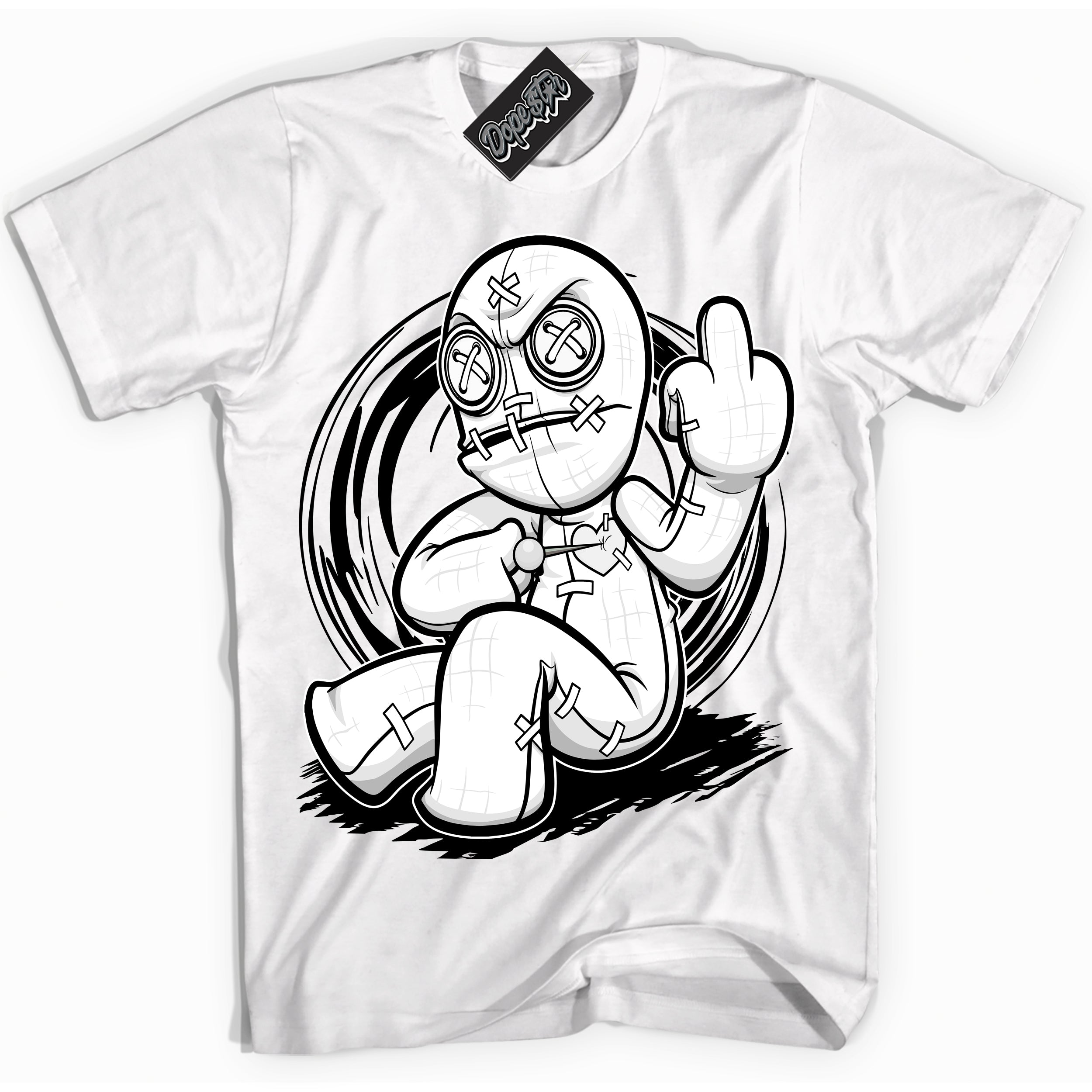 Cool White Shirt with “Voodoo Doll” design that perfectly matches the White Thunder 4s Jordans.