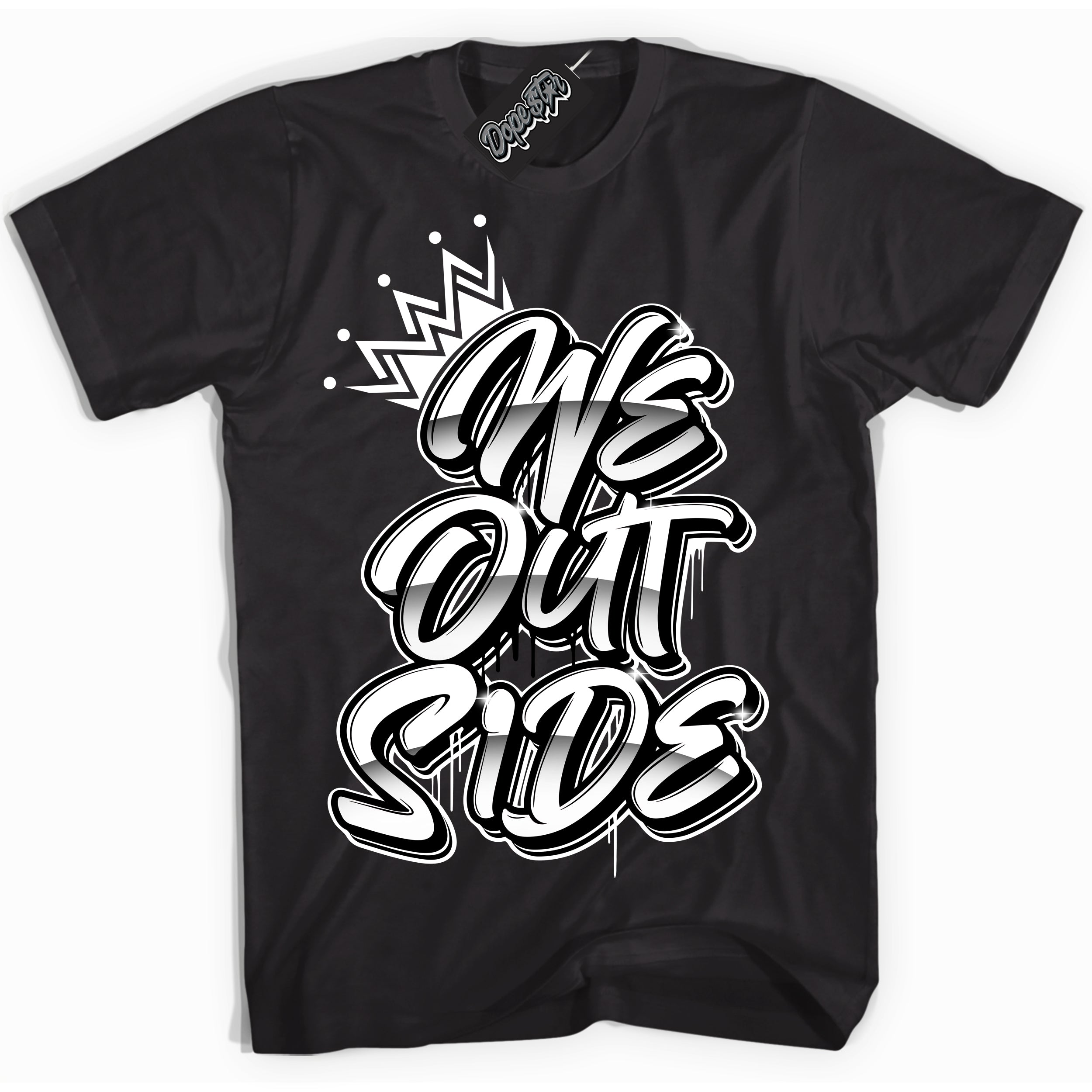 Cool Black Shirt with “We Outside” design that perfectly matches the White Thunder 4s Jordans.