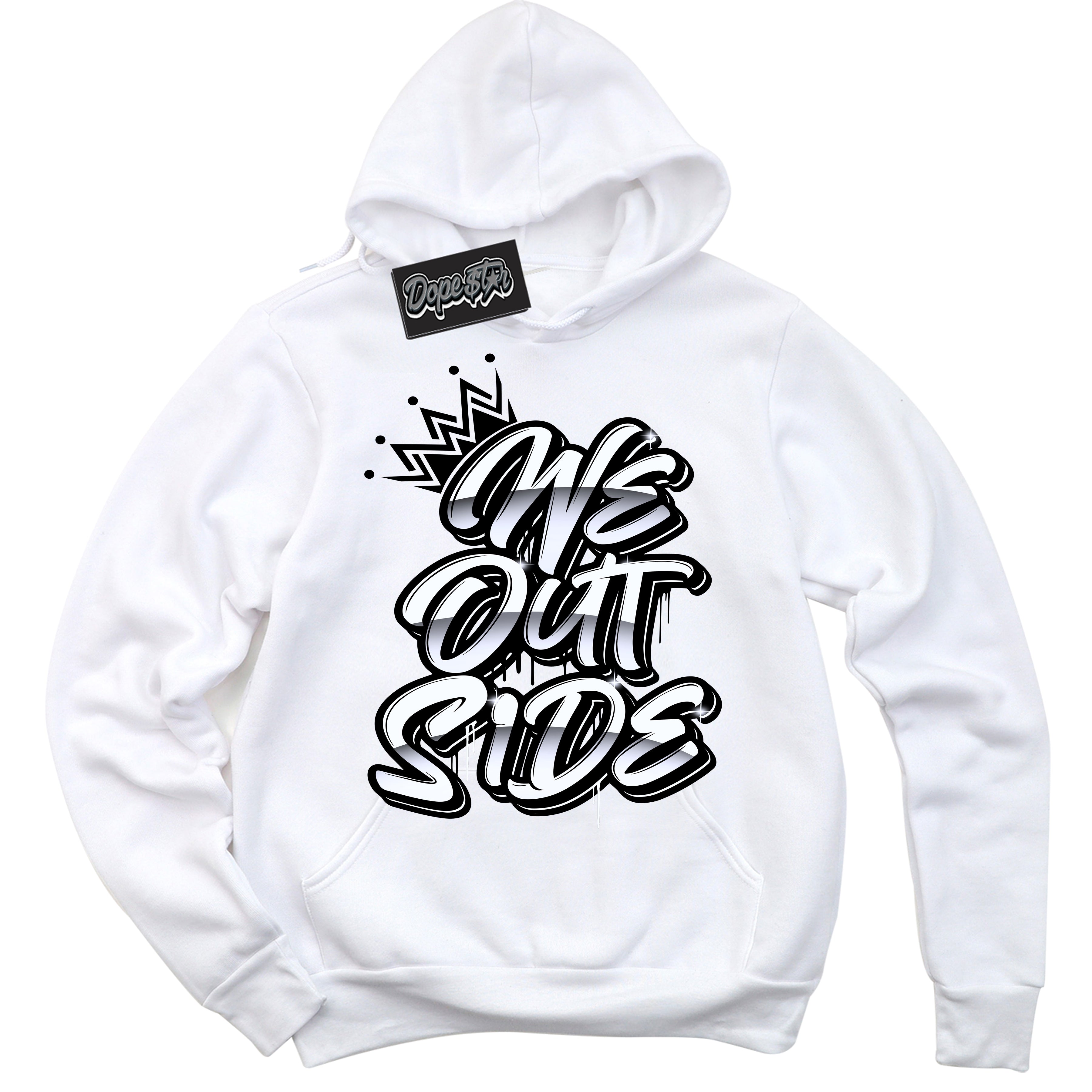 Cool White Hoodie with “We Outside” design that Perfectly Matches White Thunder 4s Jordans.