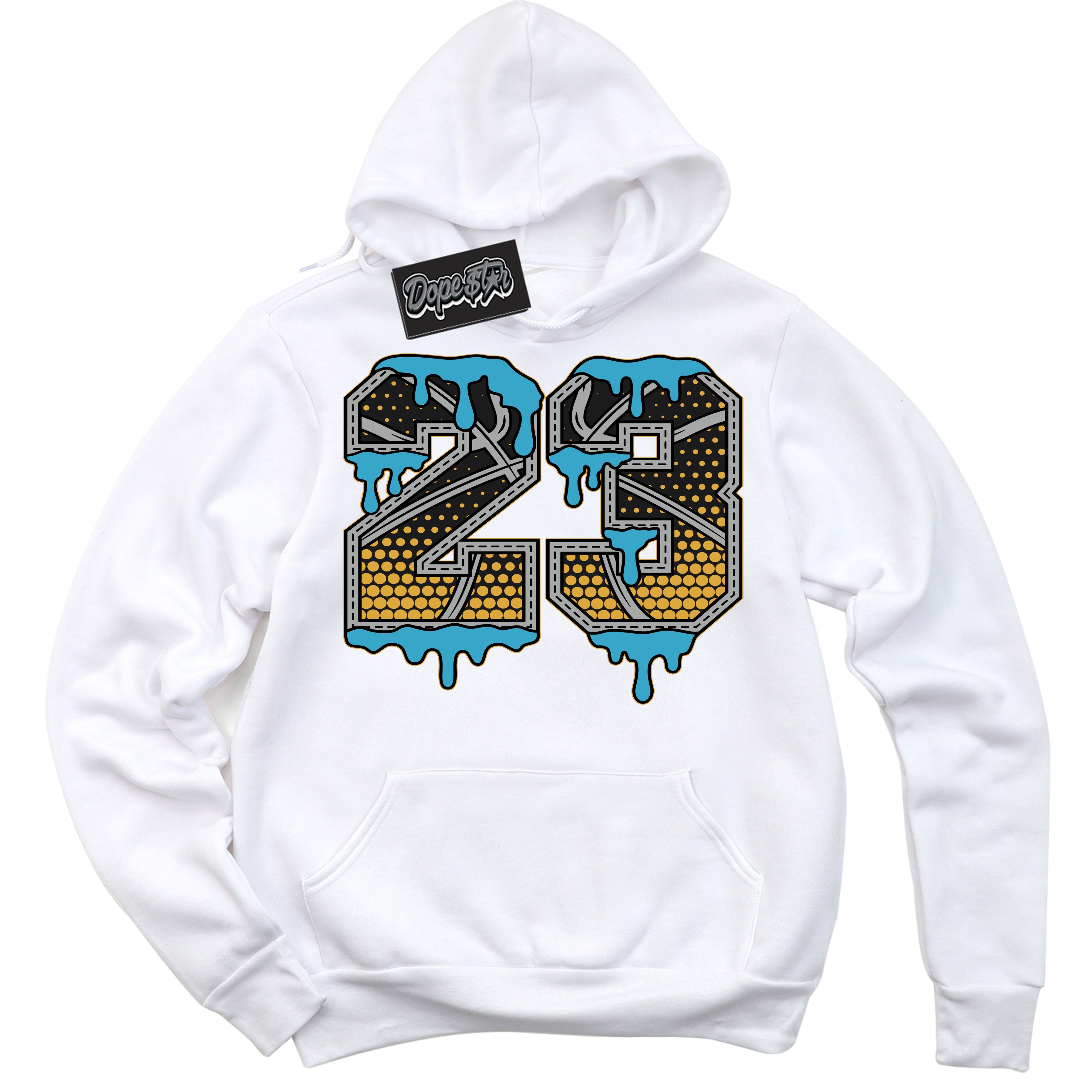 Cool White Hoodie with “ 23 Ball ”  design that Perfectly Matches Aqua 5s Sneakers.