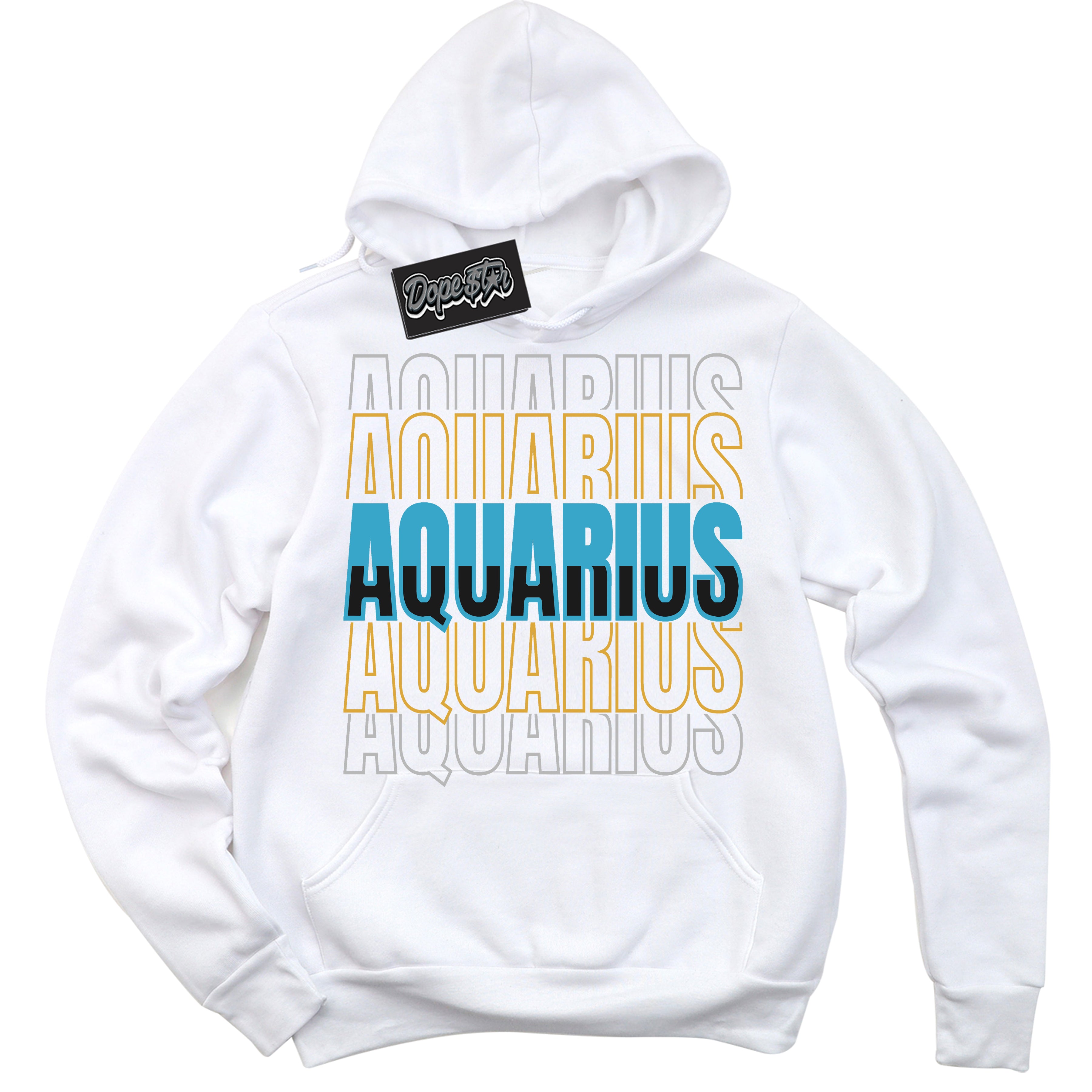 Cool White Hoodie with “ Aquarius ”  design that Perfectly Matches Aqua 5s Sneakers.