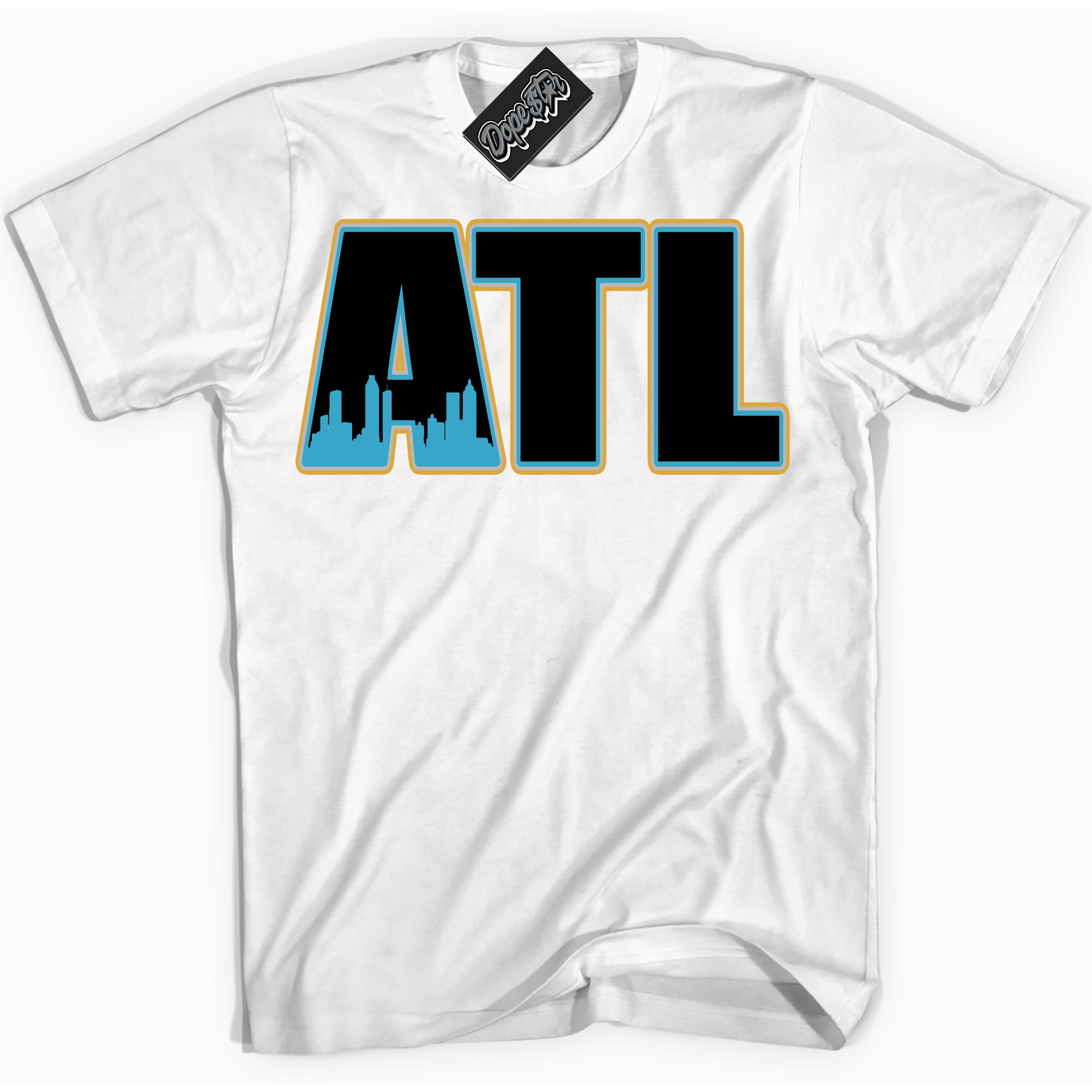 Cool White Shirt with “ Atlanta” design that perfectly matches Aqua 5s Sneakers.