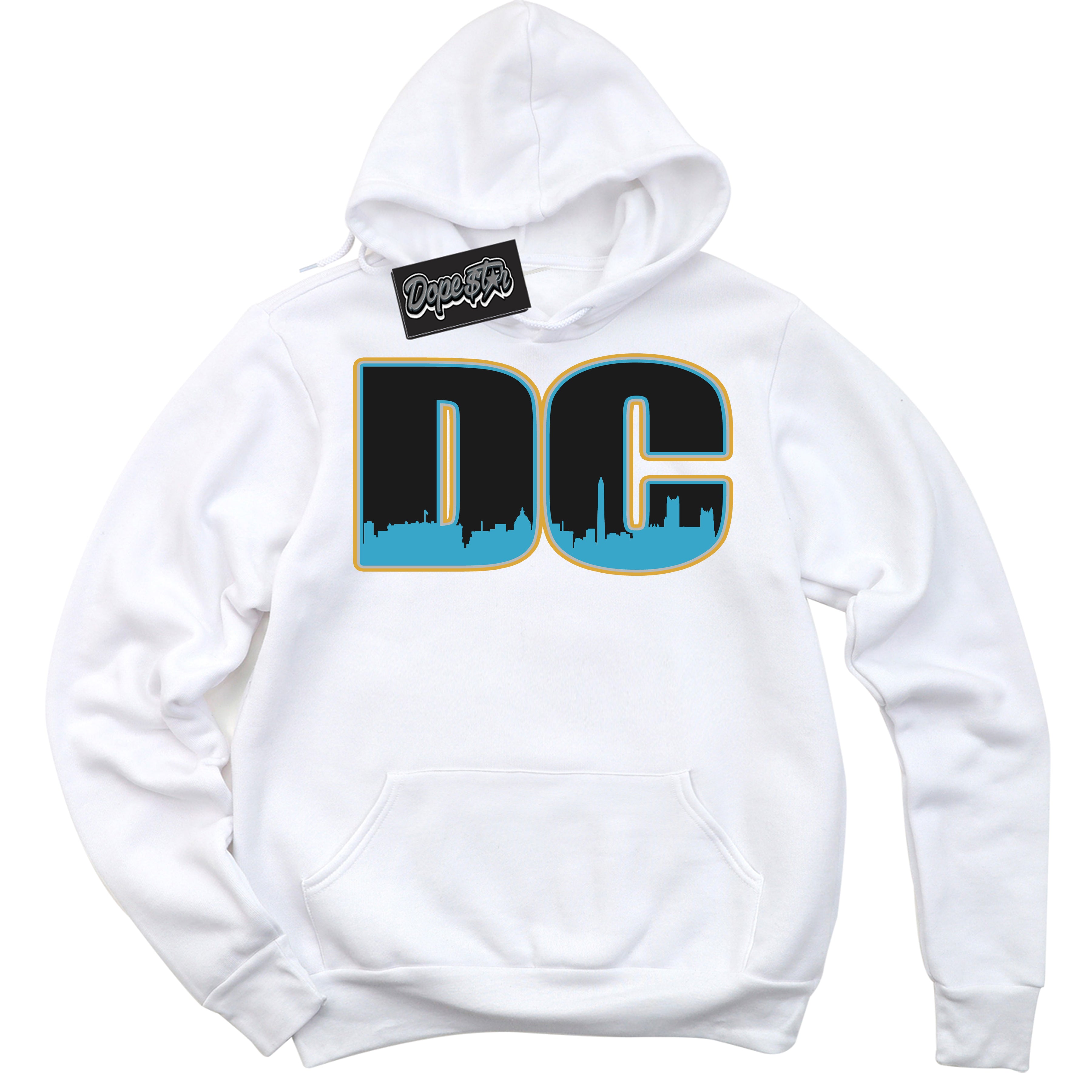 Cool White Hoodie with “ DC ”  design that Perfectly Matches Aqua 5s Sneakers.