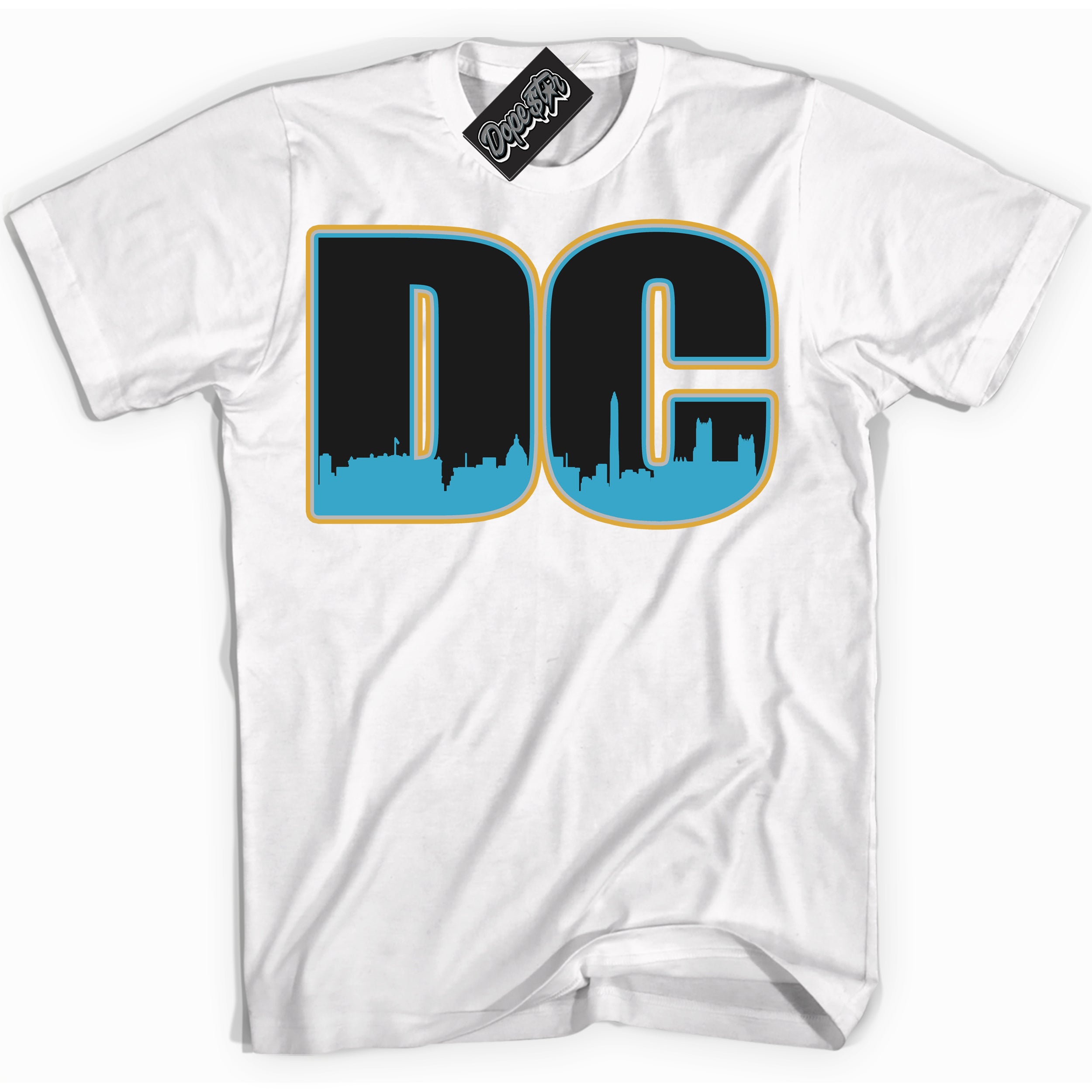 Cool White Shirt with “ DC” design that perfectly matches Aqua 5s Sneakers.