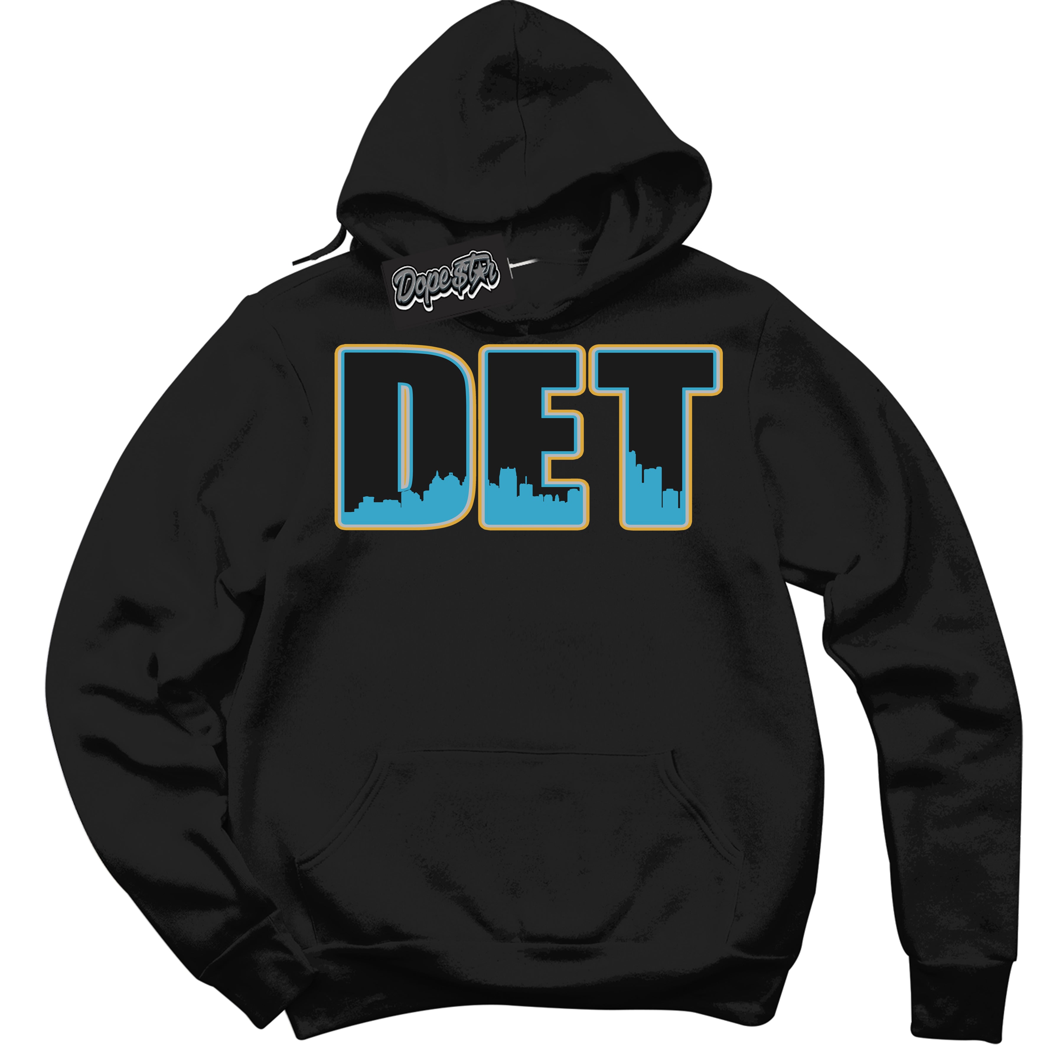 Cool Black Hoodie with “ Detroit ”  design that Perfectly Matches Aqua 5s Sneakers.