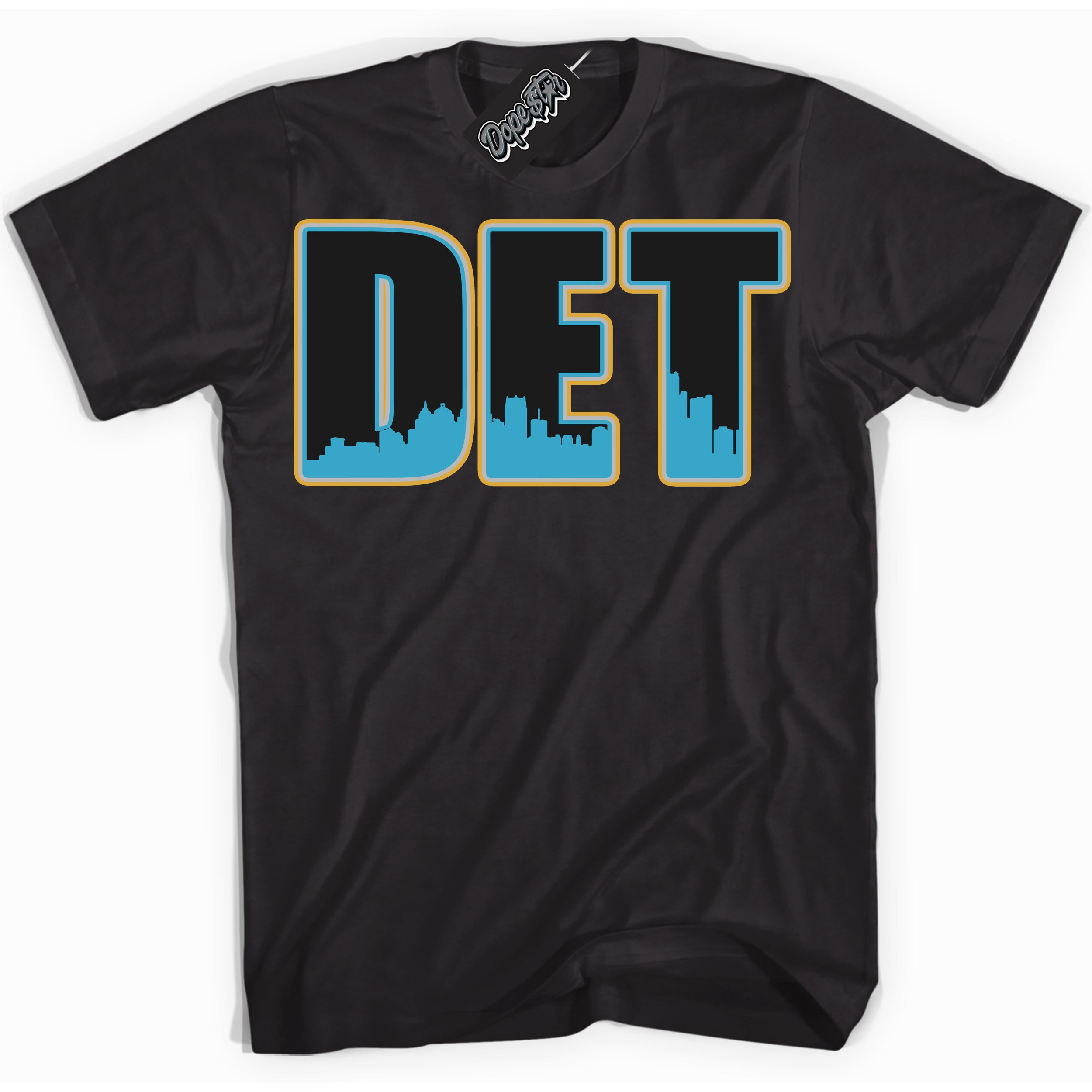 Cool Black Shirt with “ Detroit” design that perfectly matches Aqua 5s Sneakers.