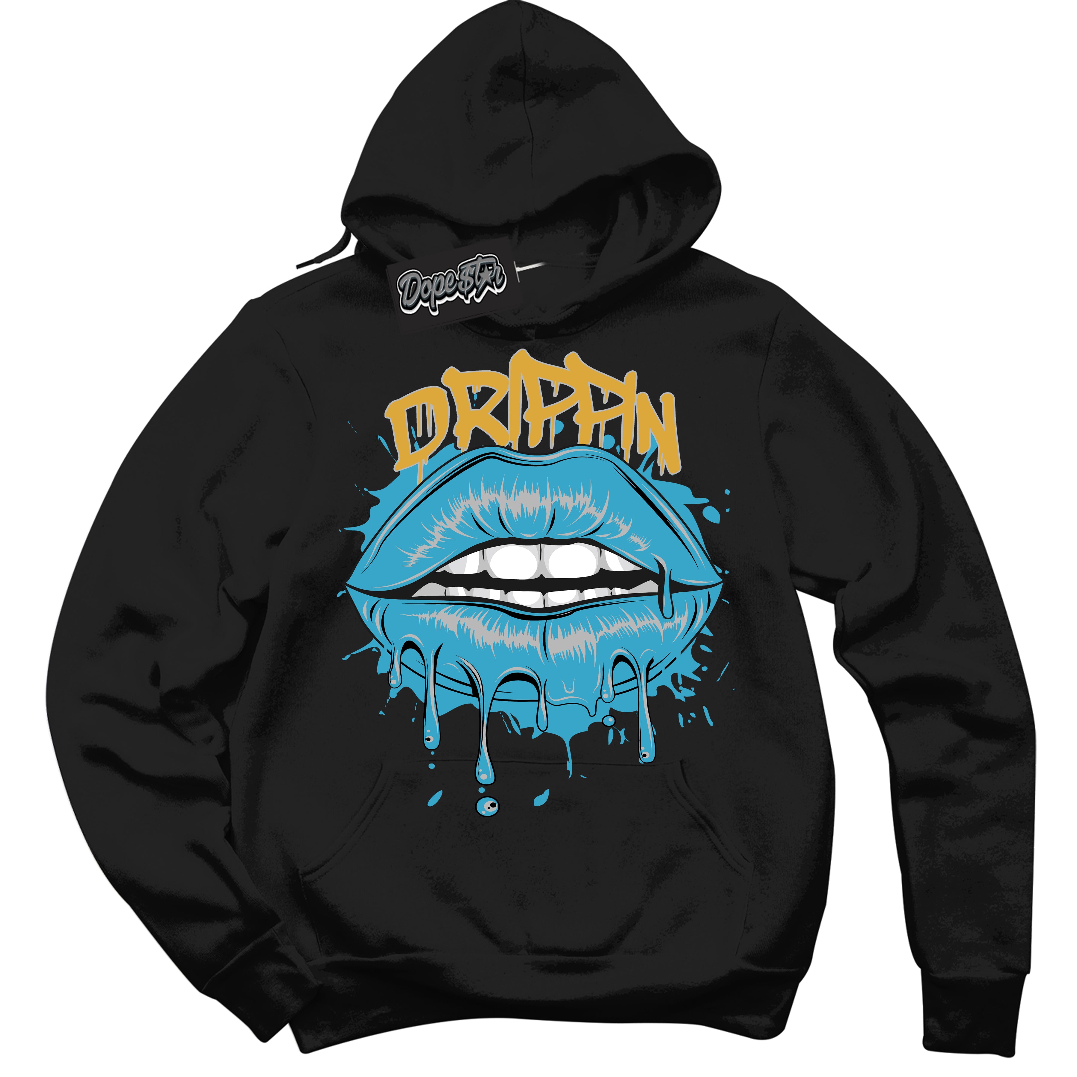 Cool Black Hoodie with “ Drippin ”  design that Perfectly Matches Aqua 5s Sneakers.