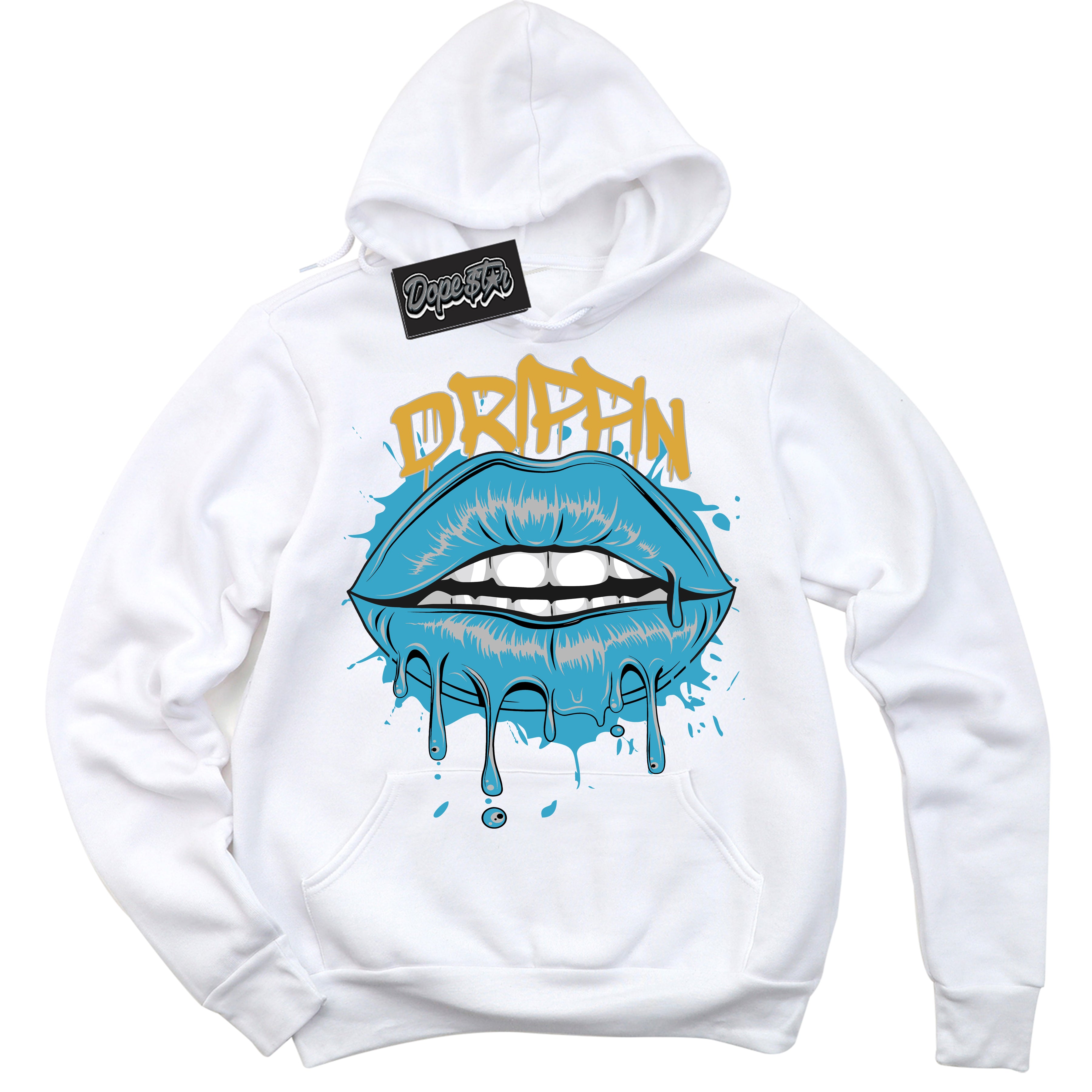 Cool White Hoodie with “ Drippin ”  design that Perfectly Matches Aqua 5s Sneakers.