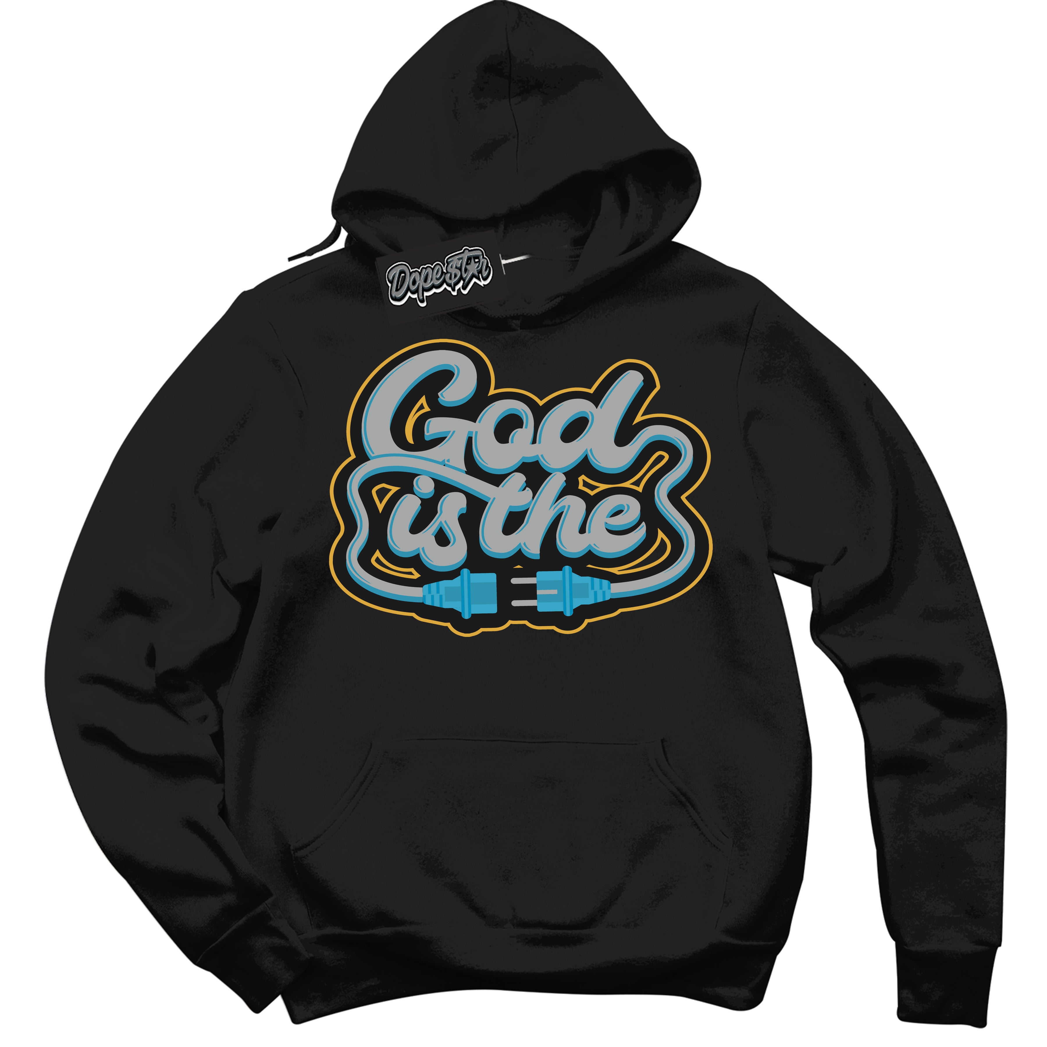 Cool Black Hoodie with “ God Is The ”  design that Perfectly Matches Aqua 5s Sneakers.