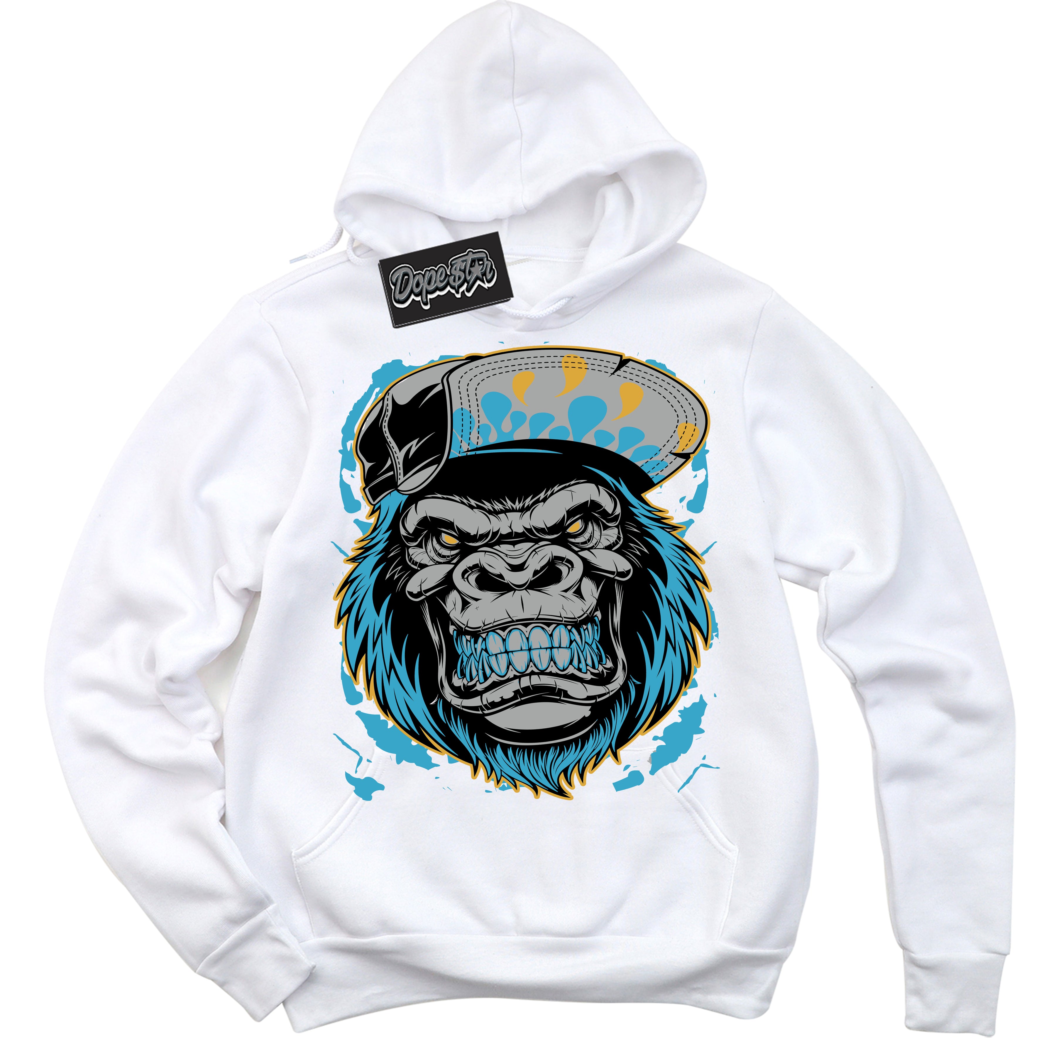 Cool White Hoodie with “ Gorilla Beast ”  design that Perfectly Matches Aqua 5s Sneakers.