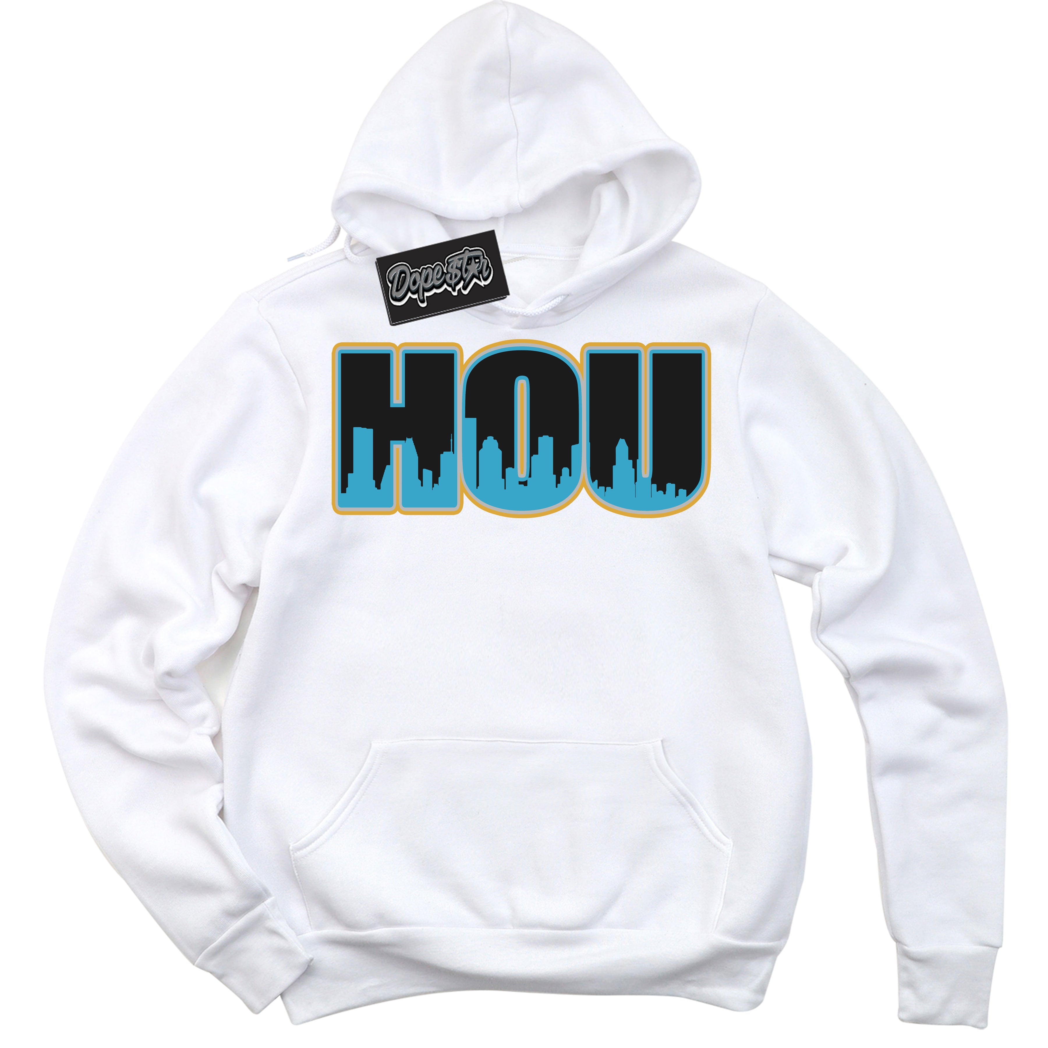 Cool White Hoodie with “ Houston ”  design that Perfectly Matches Aqua 5s Sneakers.