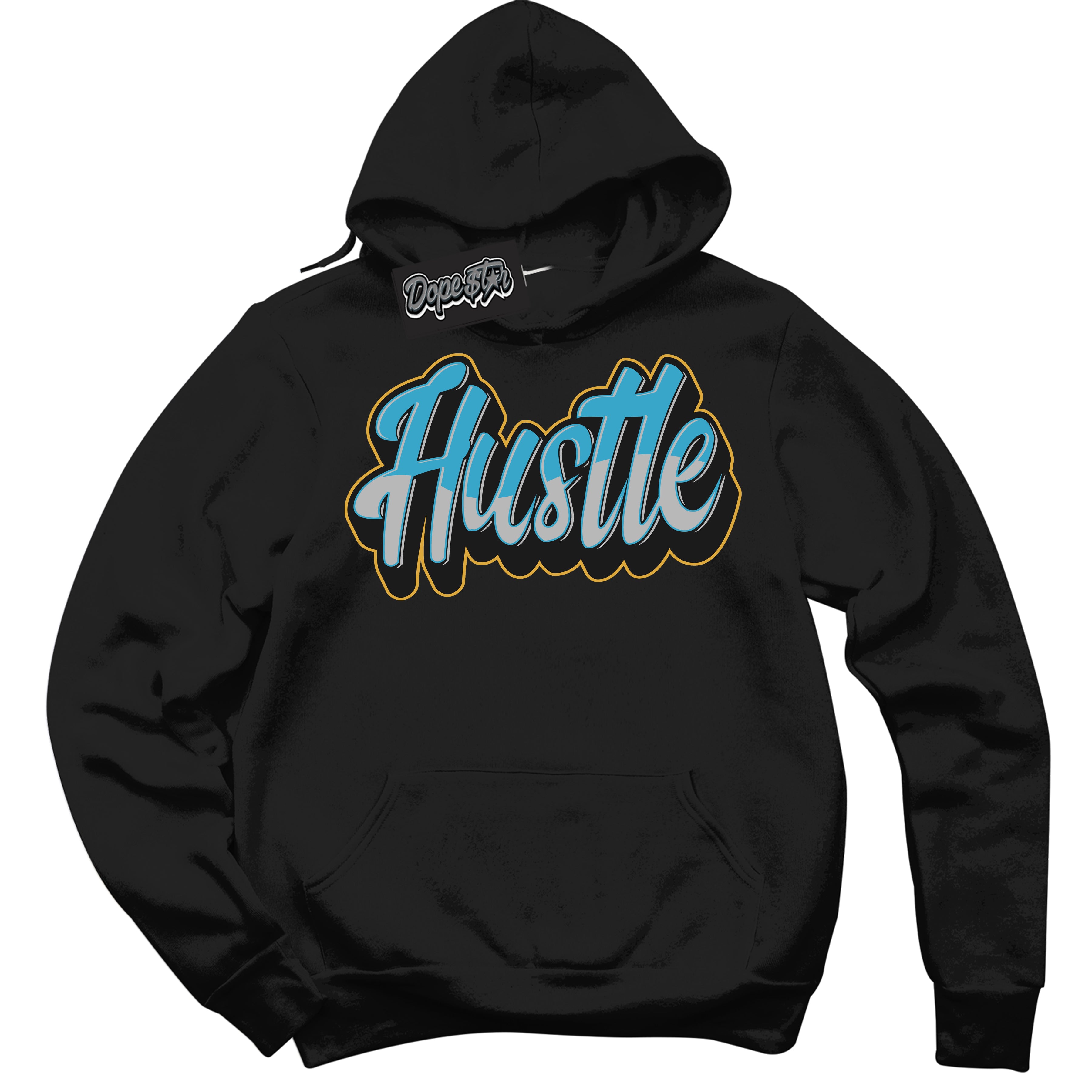 Cool Black Hoodie with “ Hustle ”  design that Perfectly Matches Aqua 5s Sneakers.