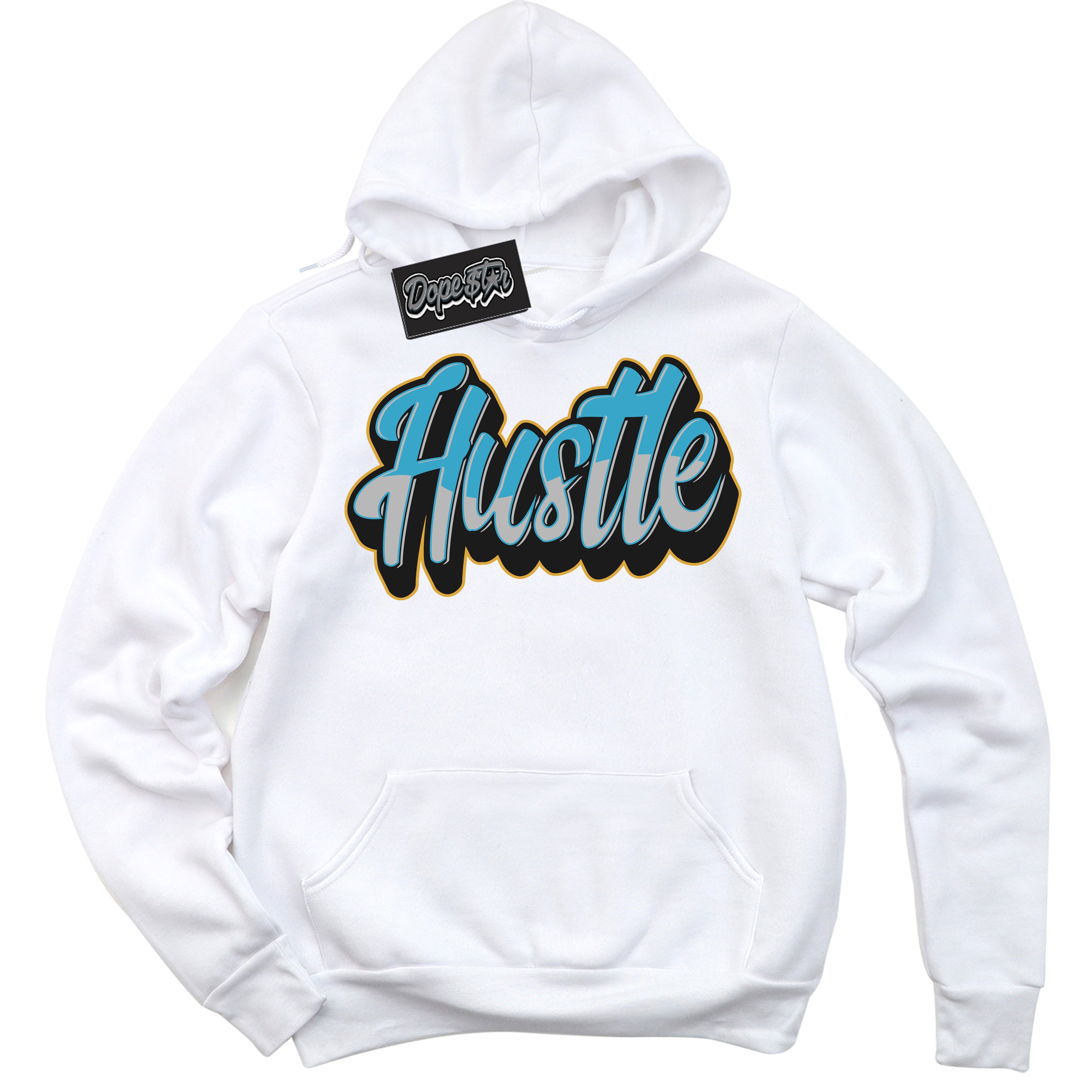 Cool White Hoodie with “ Hustle ”  design that Perfectly Matches Aqua 5s Sneakers.