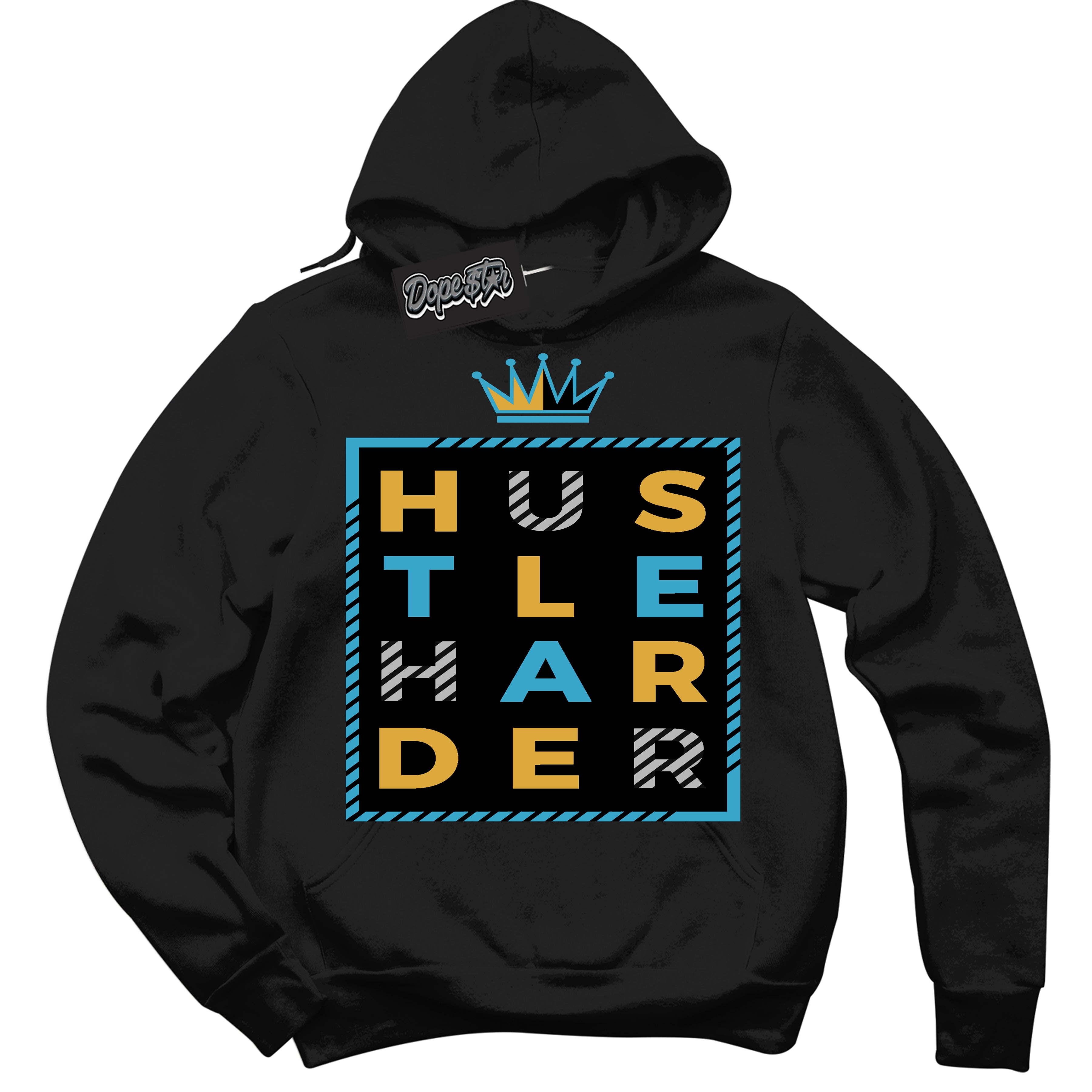 Cool Black Hoodie with “ Hustle Harder ”  design that Perfectly Matches Aqua 5s Sneakers.