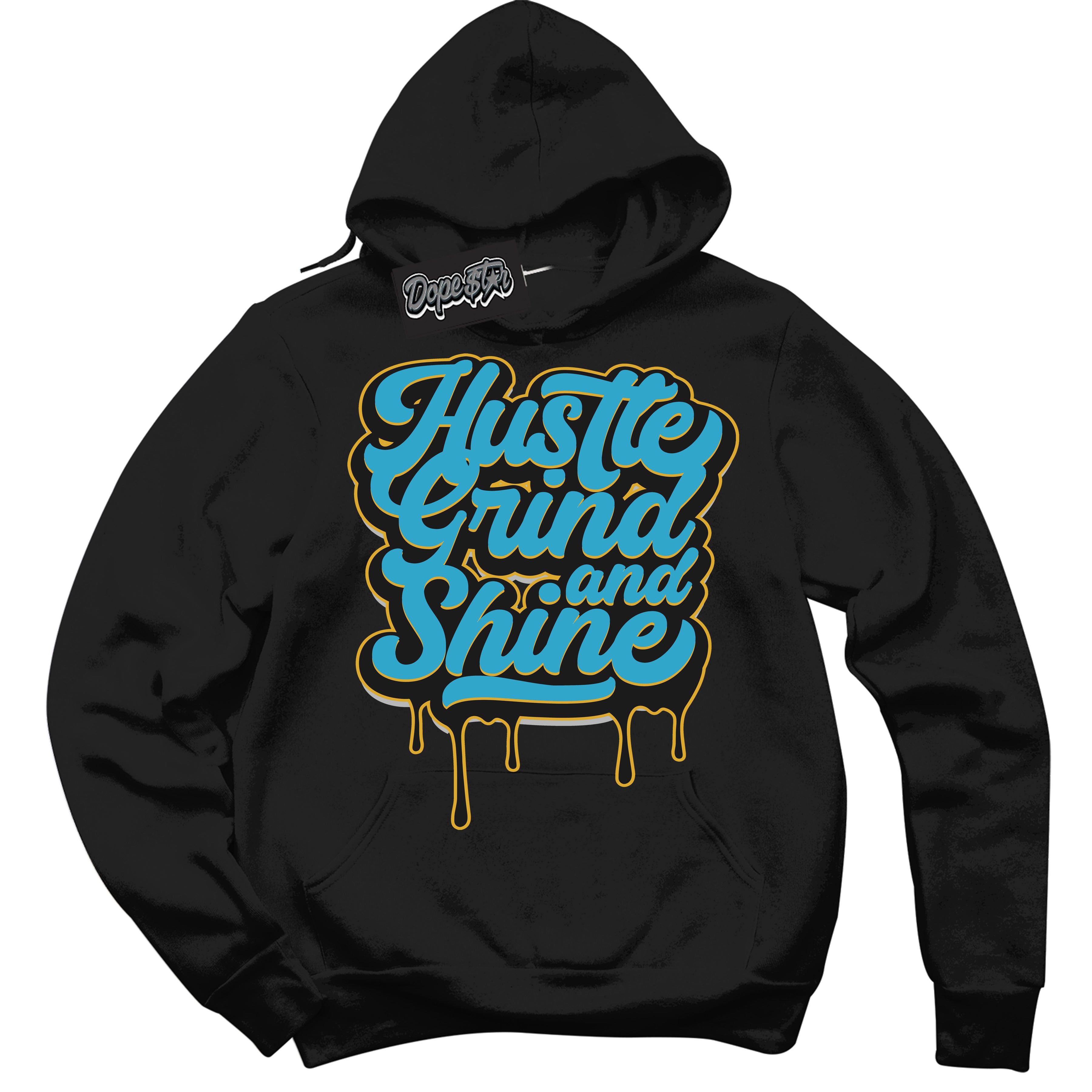 Cool Black Hoodie with “ Hustle Grind And Shine ”  design that Perfectly Matches Aqua 5s Sneakers.