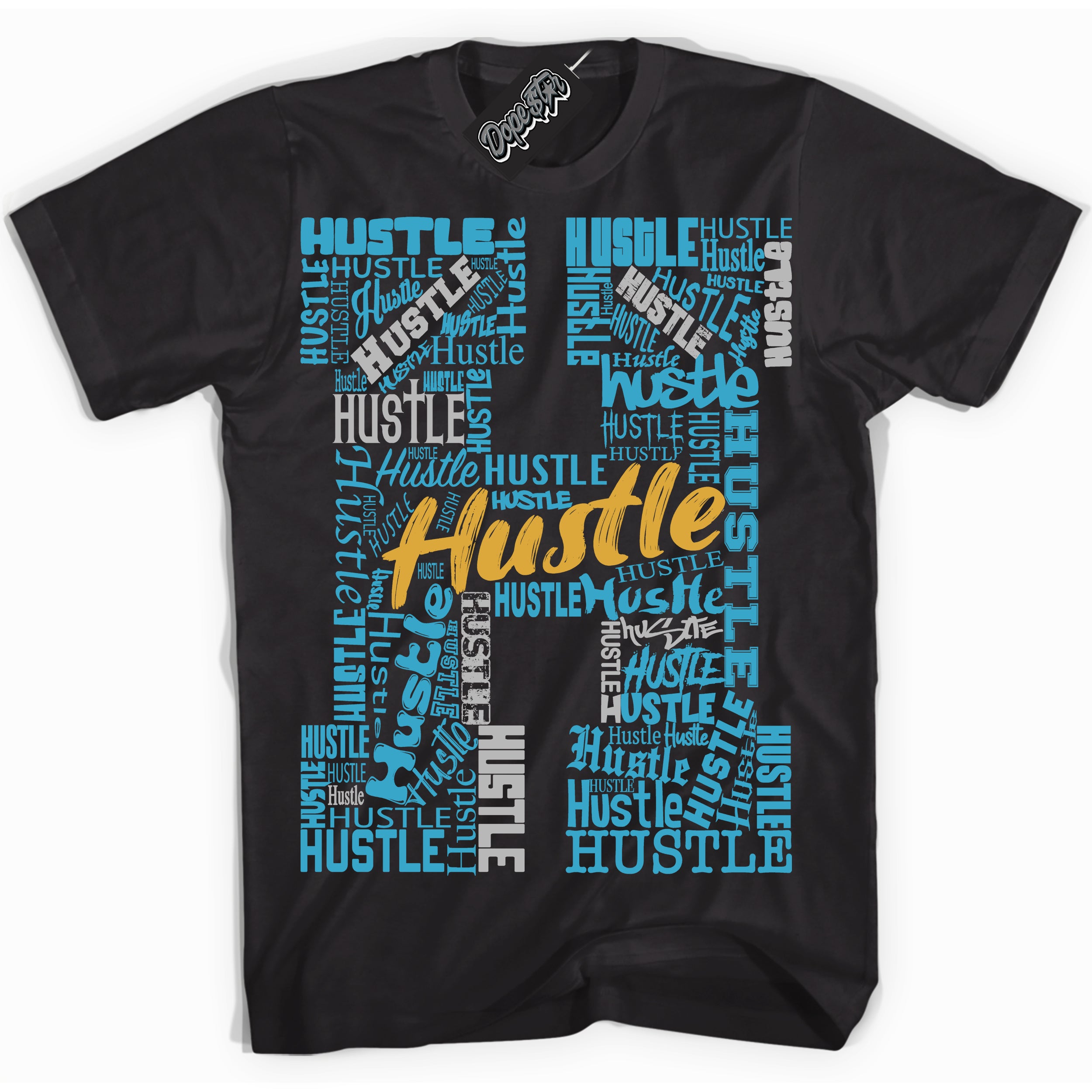 Cool Black graphic tee with “ Hustle H ” print, that perfectly matches AQUA 5s sneakers