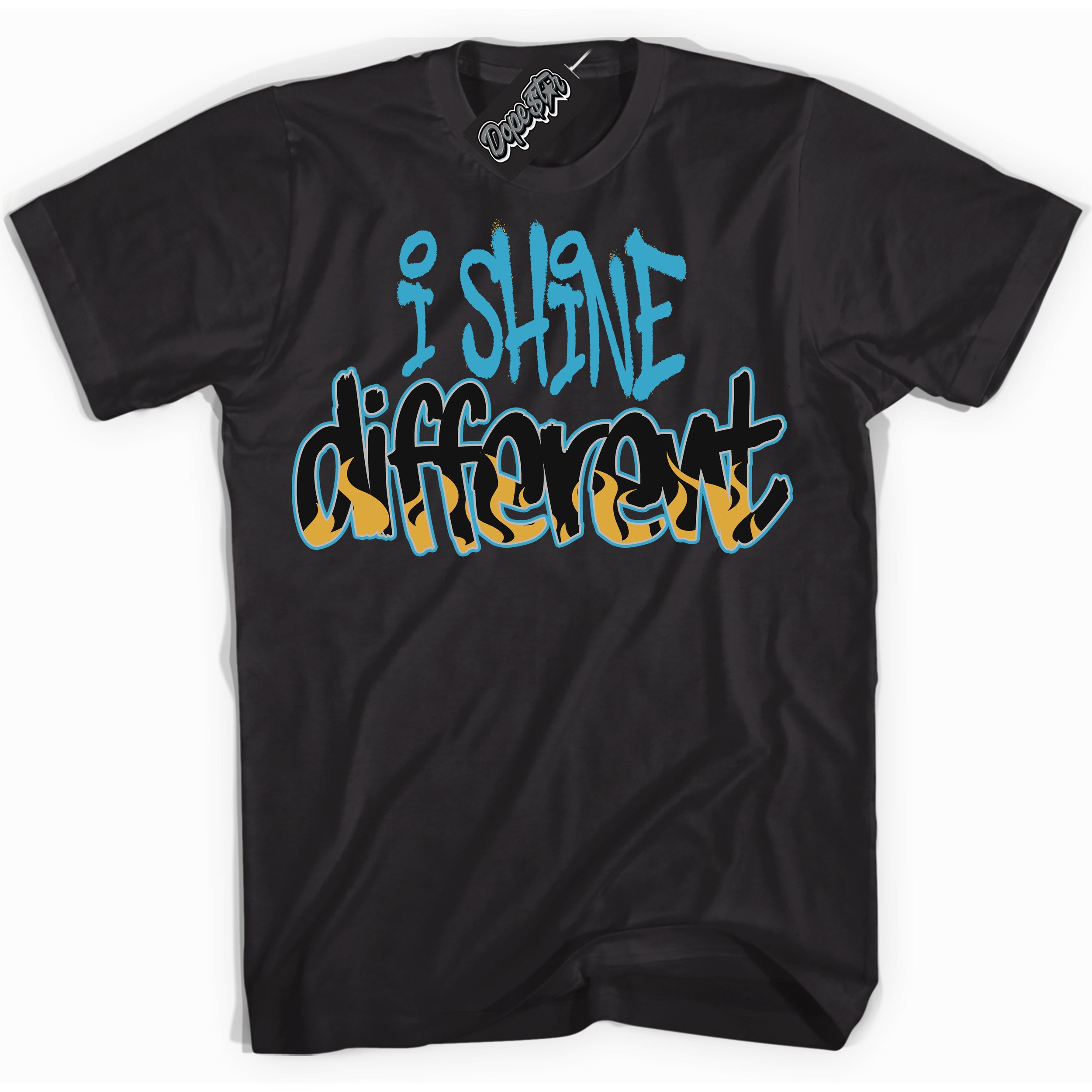 Cool Black Shirt with “ I Shine Different” design that perfectly matches Aqua 5s Sneakers.