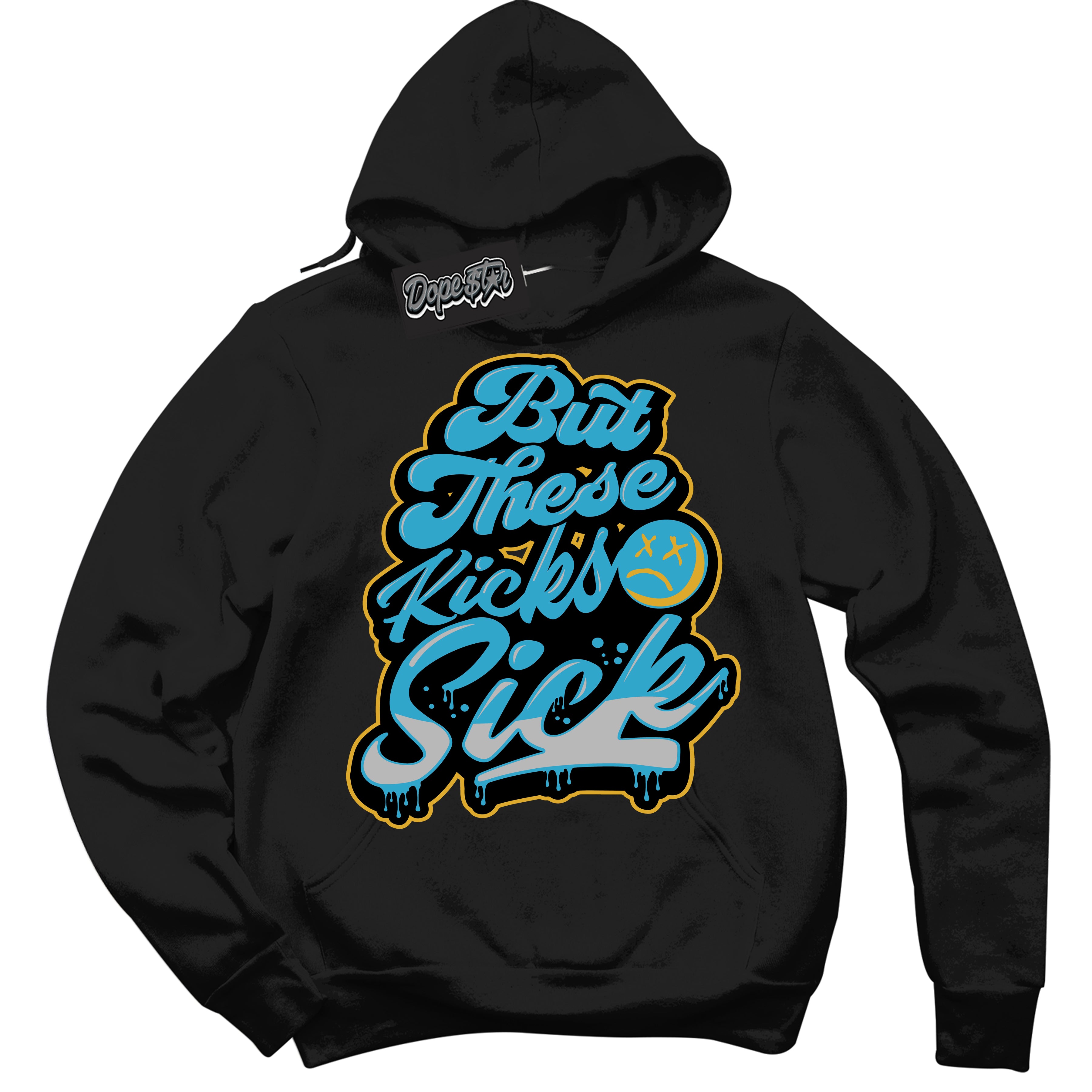 Cool Black Hoodie with “ Kick Sick ”  design that Perfectly Matches Aqua 5s Sneakers.