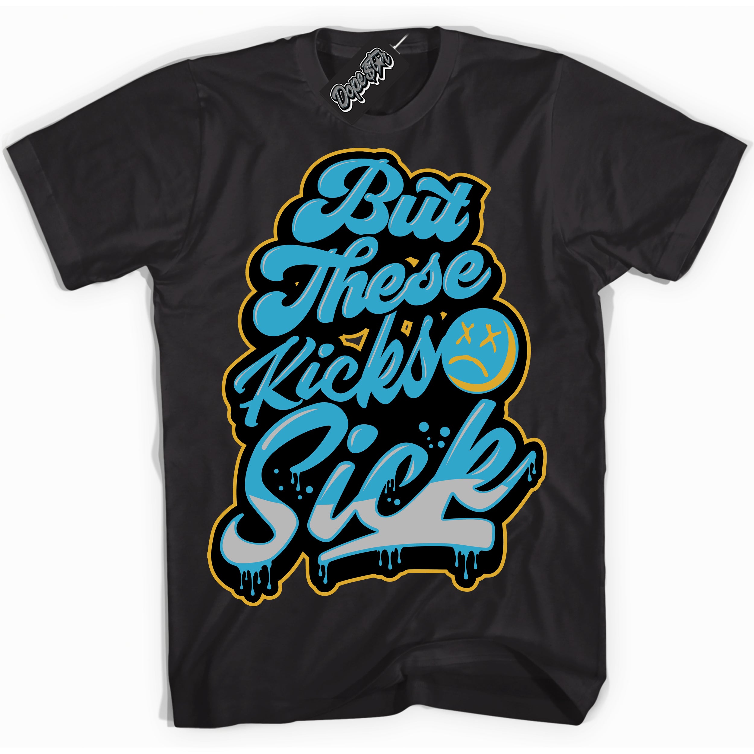 Cool Black Shirt with “ Kick Sick” design that perfectly matches Aqua 5s Sneakers.
