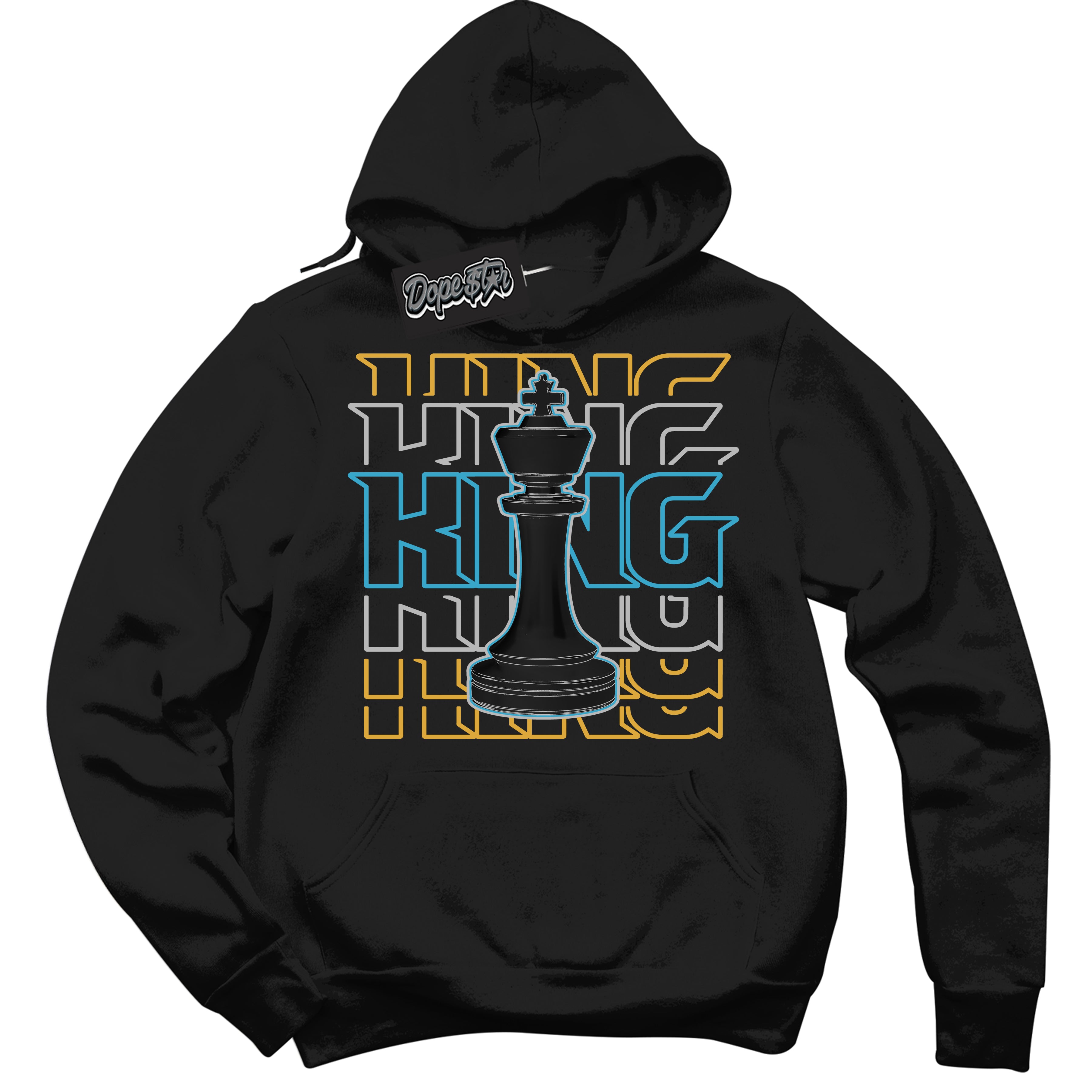 Cool Black Hoodie with “ King Chess ”  design that Perfectly Matches Aqua 5s Sneakers.