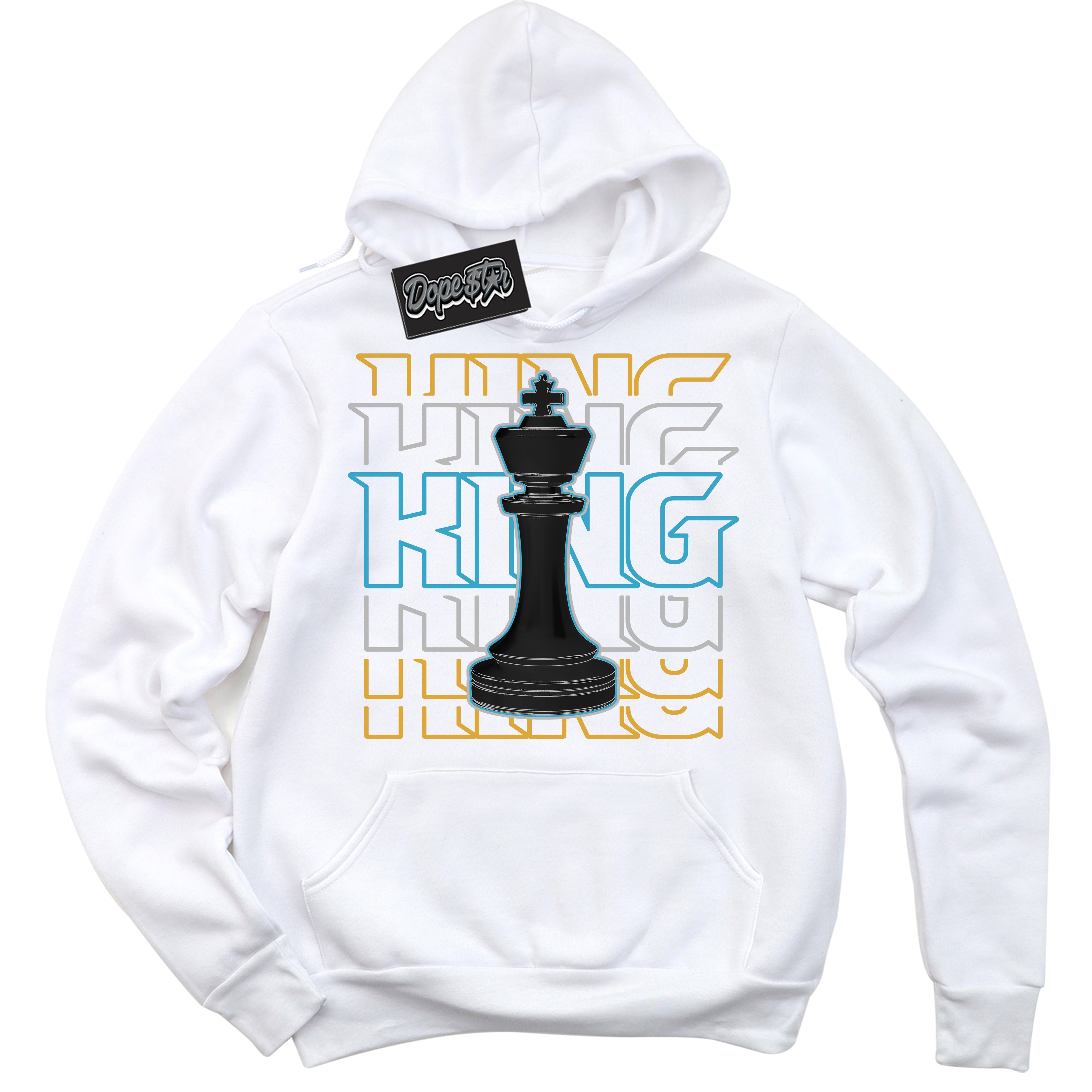 Cool White Hoodie with “ King Chess ”  design that Perfectly Matches Aqua 5s Sneakers.