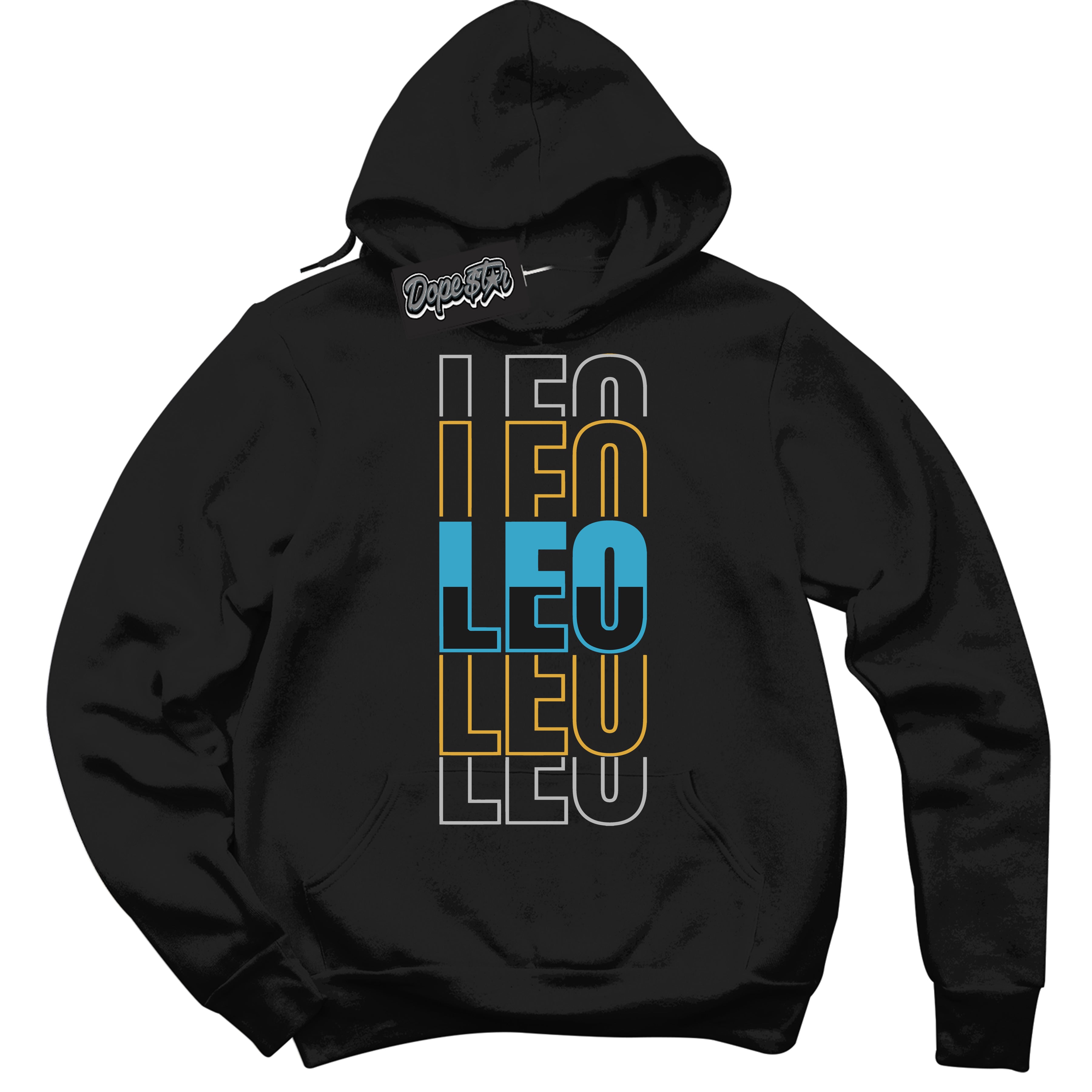 Cool Black Hoodie with “ Leo ”  design that Perfectly Matches Aqua 5s Sneakers.