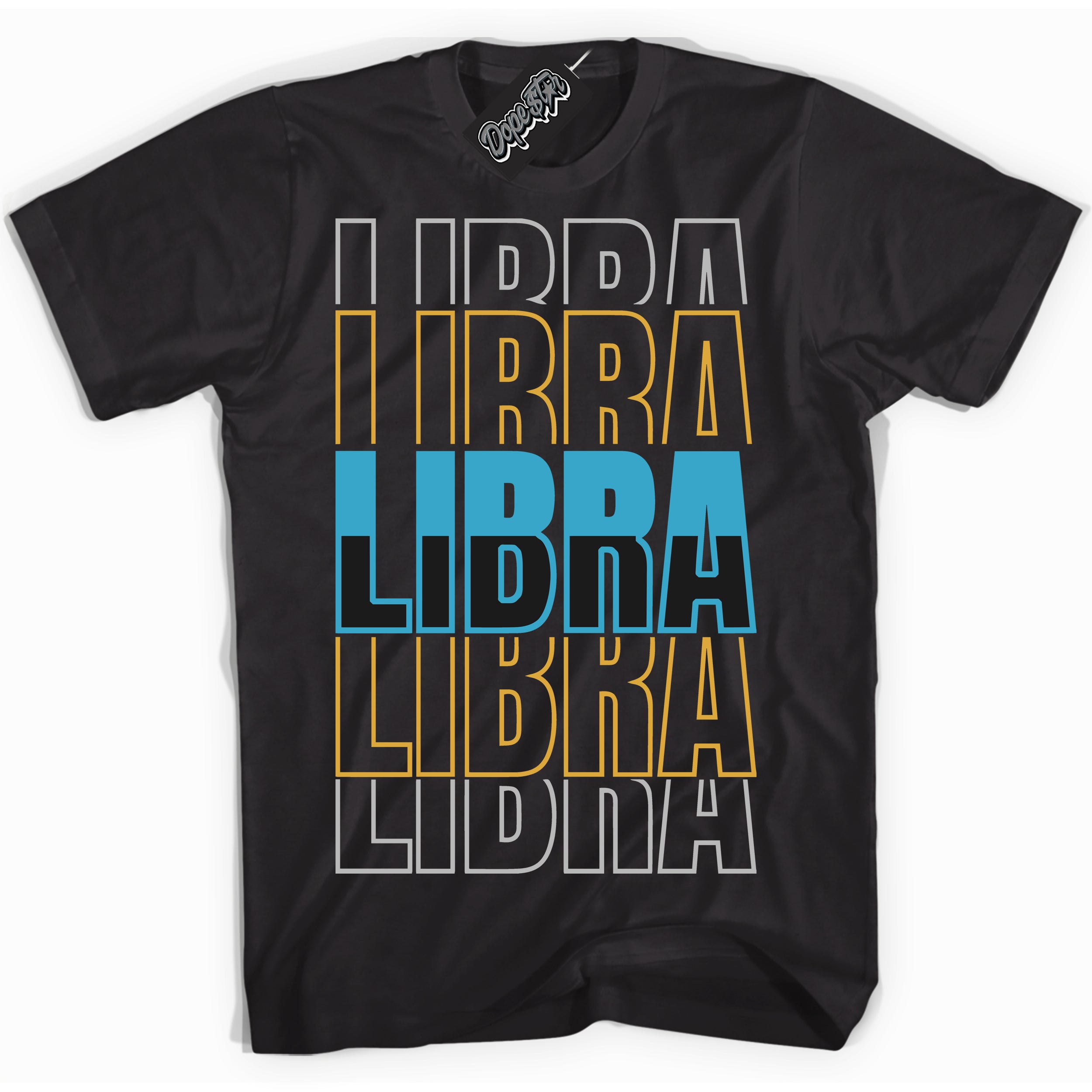 Cool Black Shirt with “ Libra” design that perfectly matches Aqua 5s Sneakers.