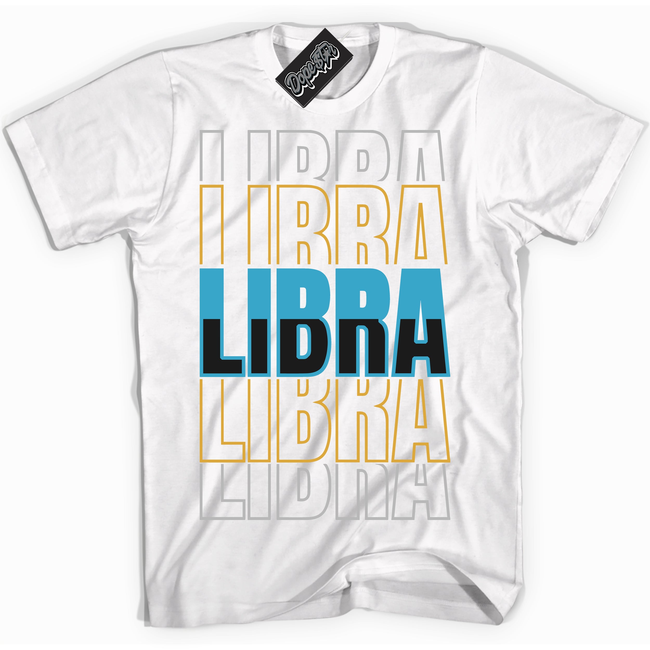 Cool White Shirt with “ Libra” design that perfectly matches Aqua 5s Sneakers.