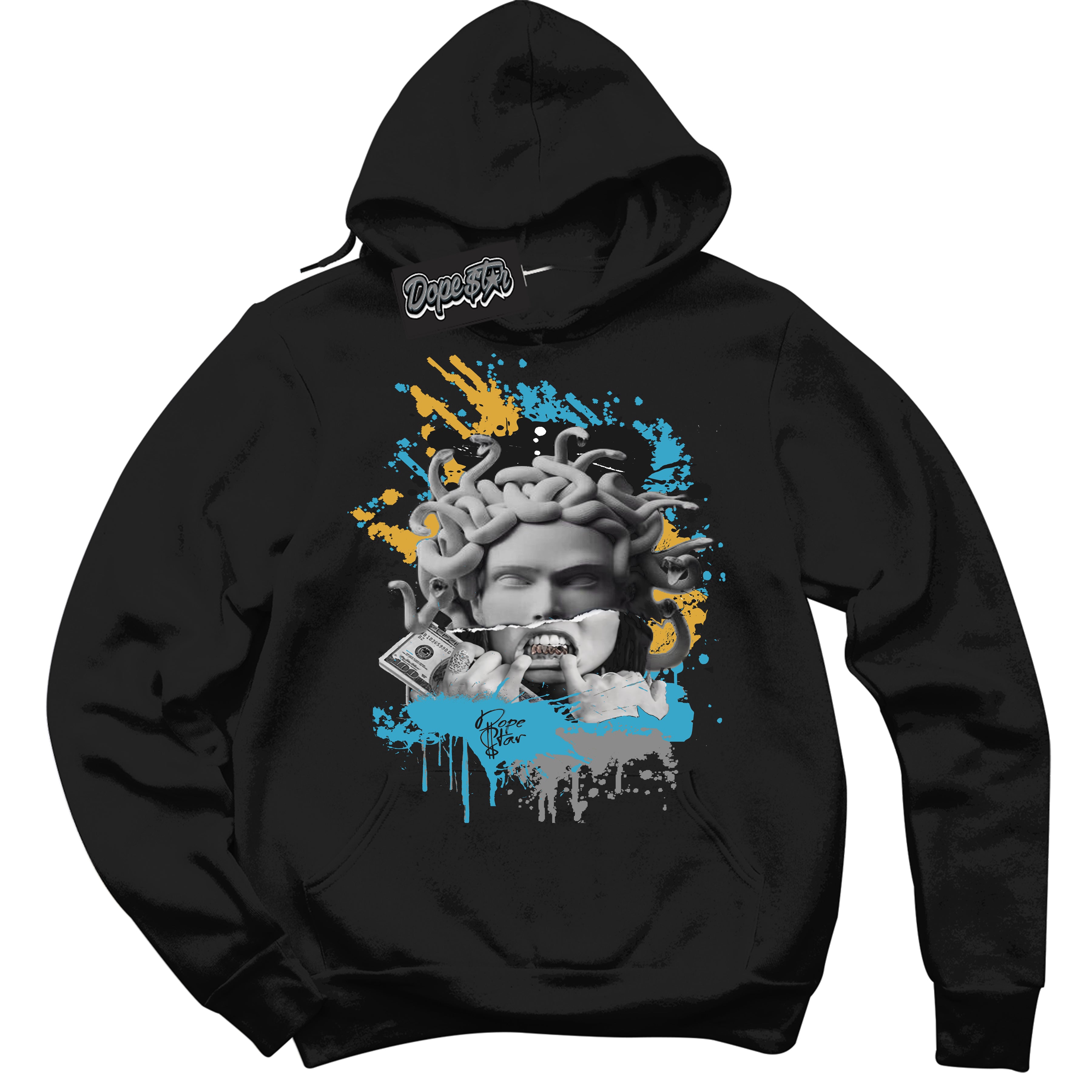 Cool Black Hoodie with “ Medusa ”  design that Perfectly Matches Aqua 5s Sneakers.