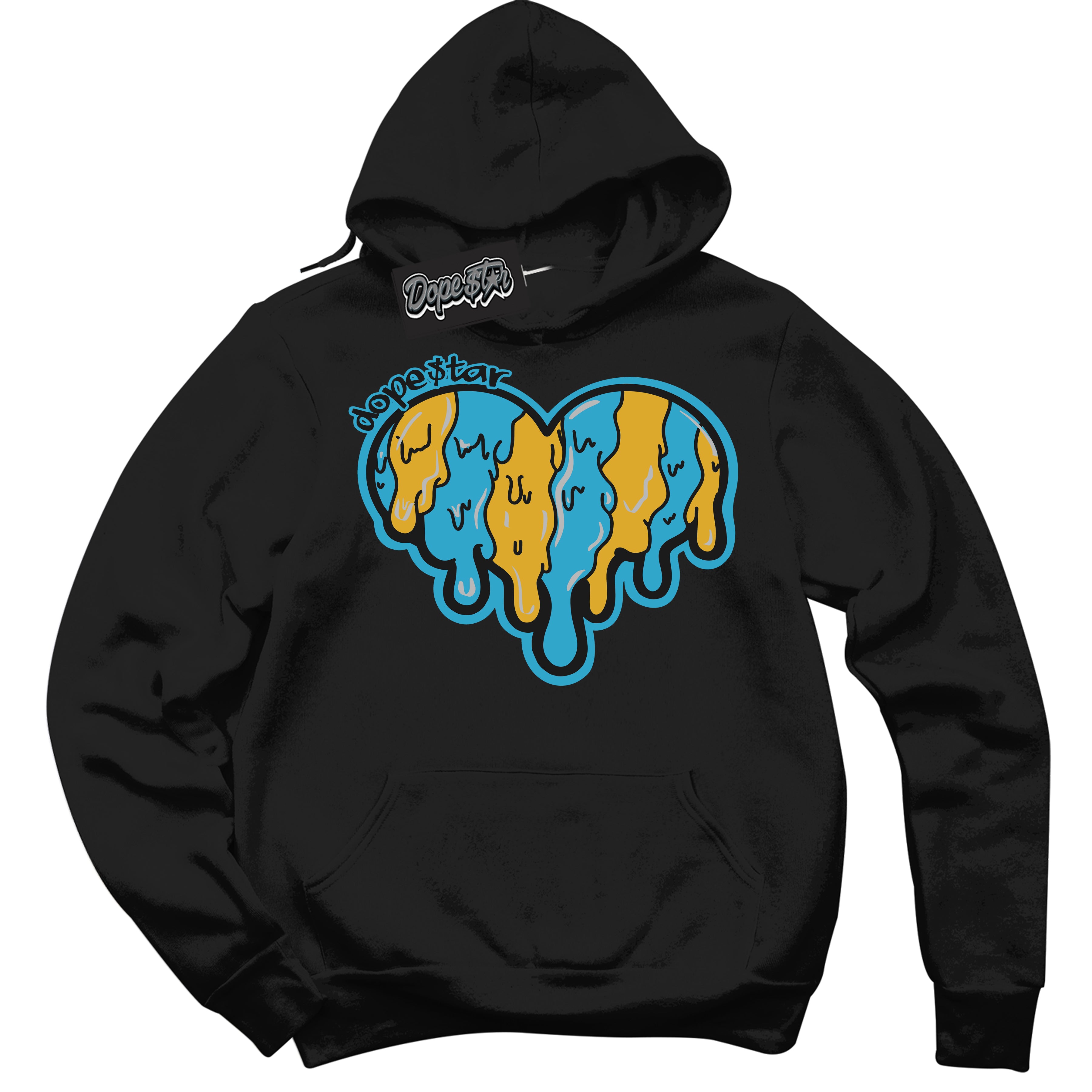 Cool Black Hoodie with “ Melting Heart ”  design that Perfectly Matches Aqua 5s Sneakers.