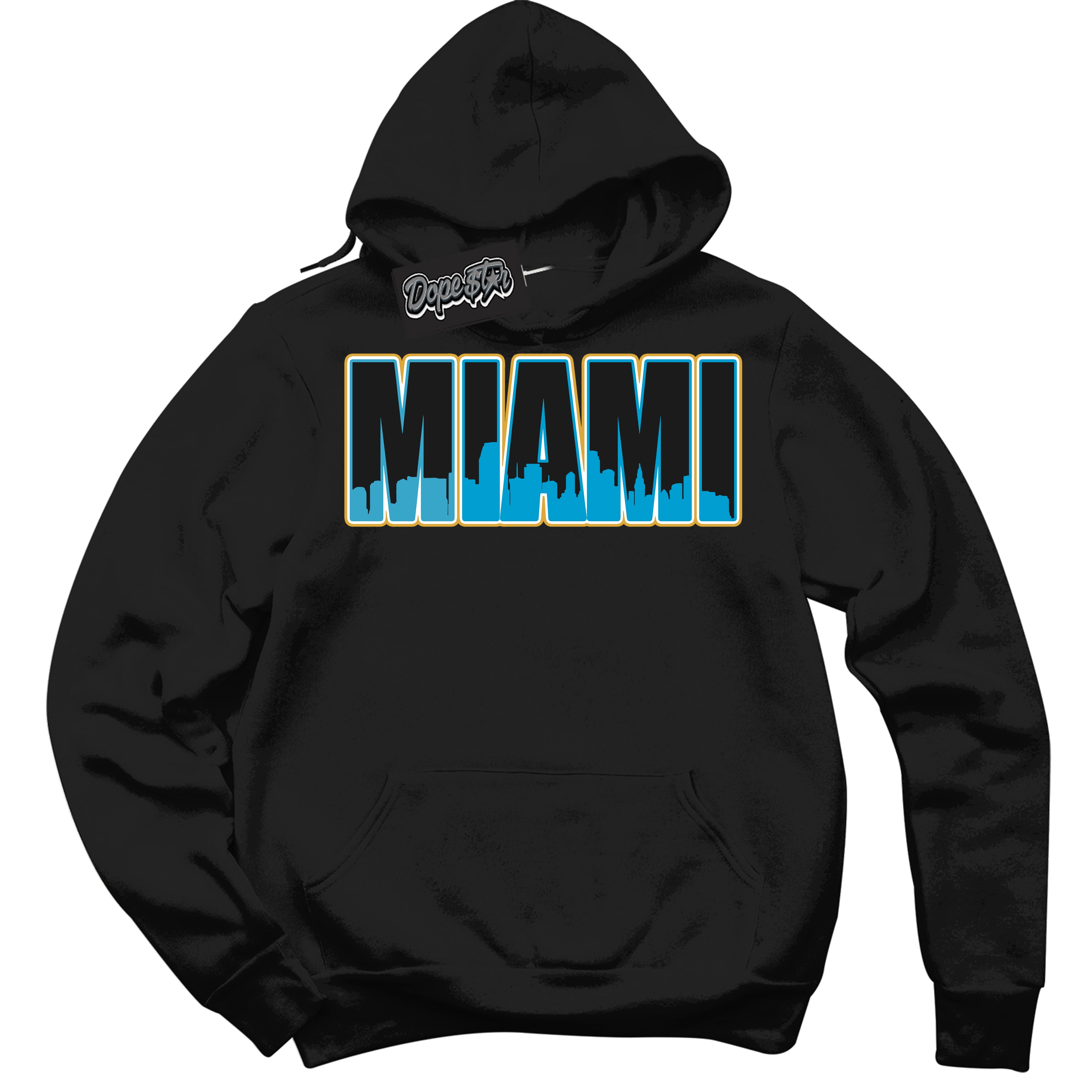 Cool Black Hoodie with “ Miami ”  design that Perfectly Matches Aqua 5s Sneakers.