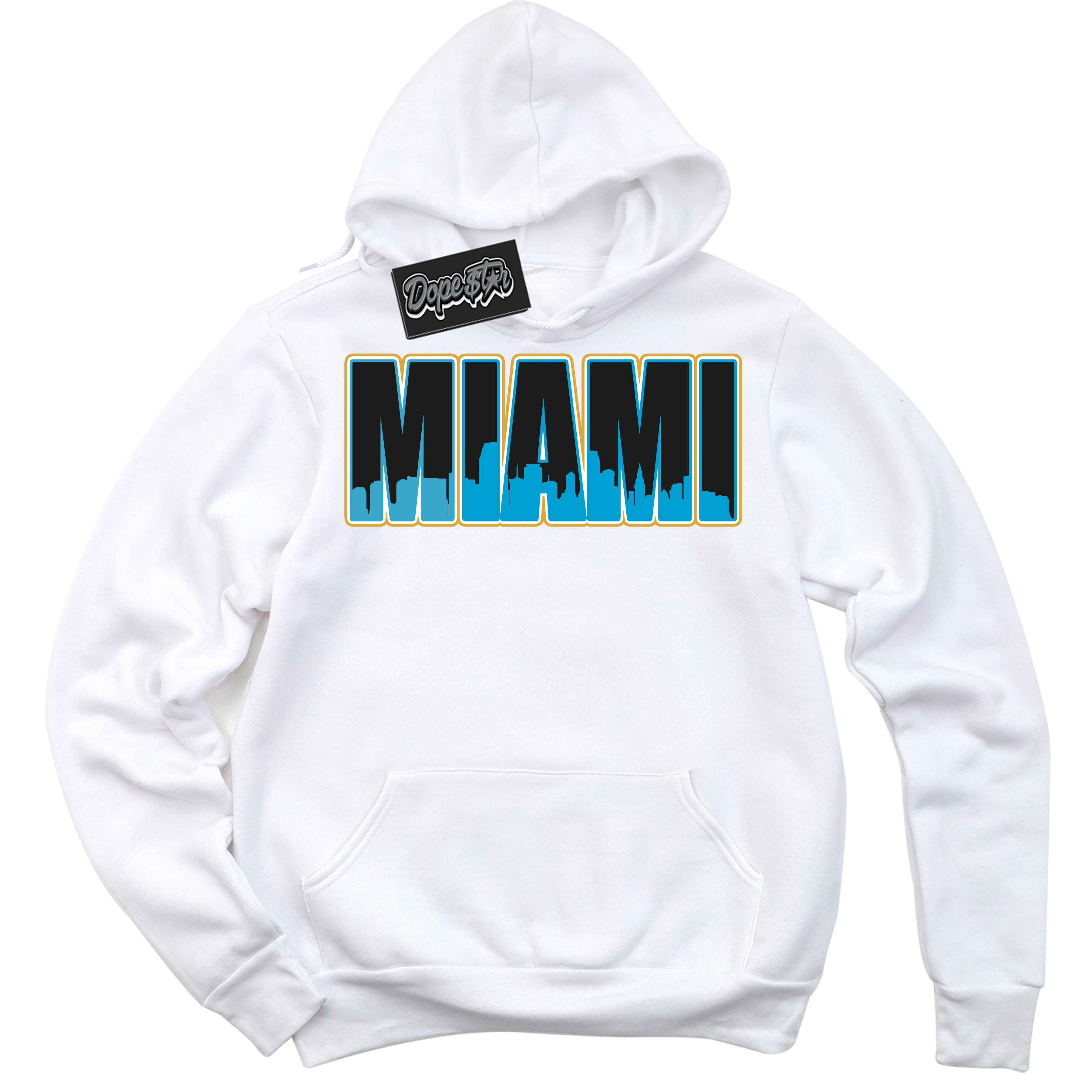 Cool White Hoodie with “ Miami ”  design that Perfectly Matches Aqua 5s Sneakers.