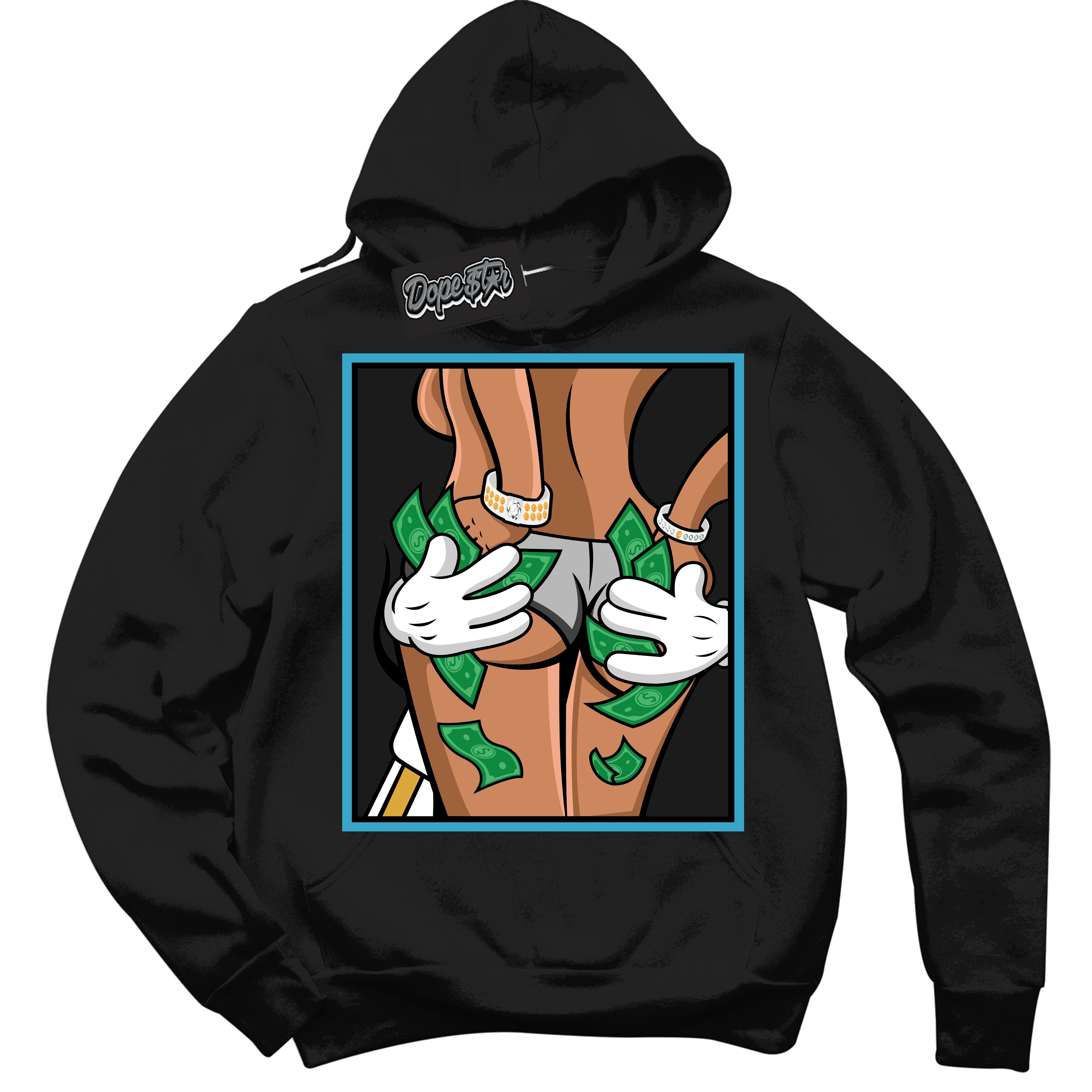 Cool Black Hoodie with “ Money Hands ”  design that Perfectly Matches Aqua 5s Sneakers.