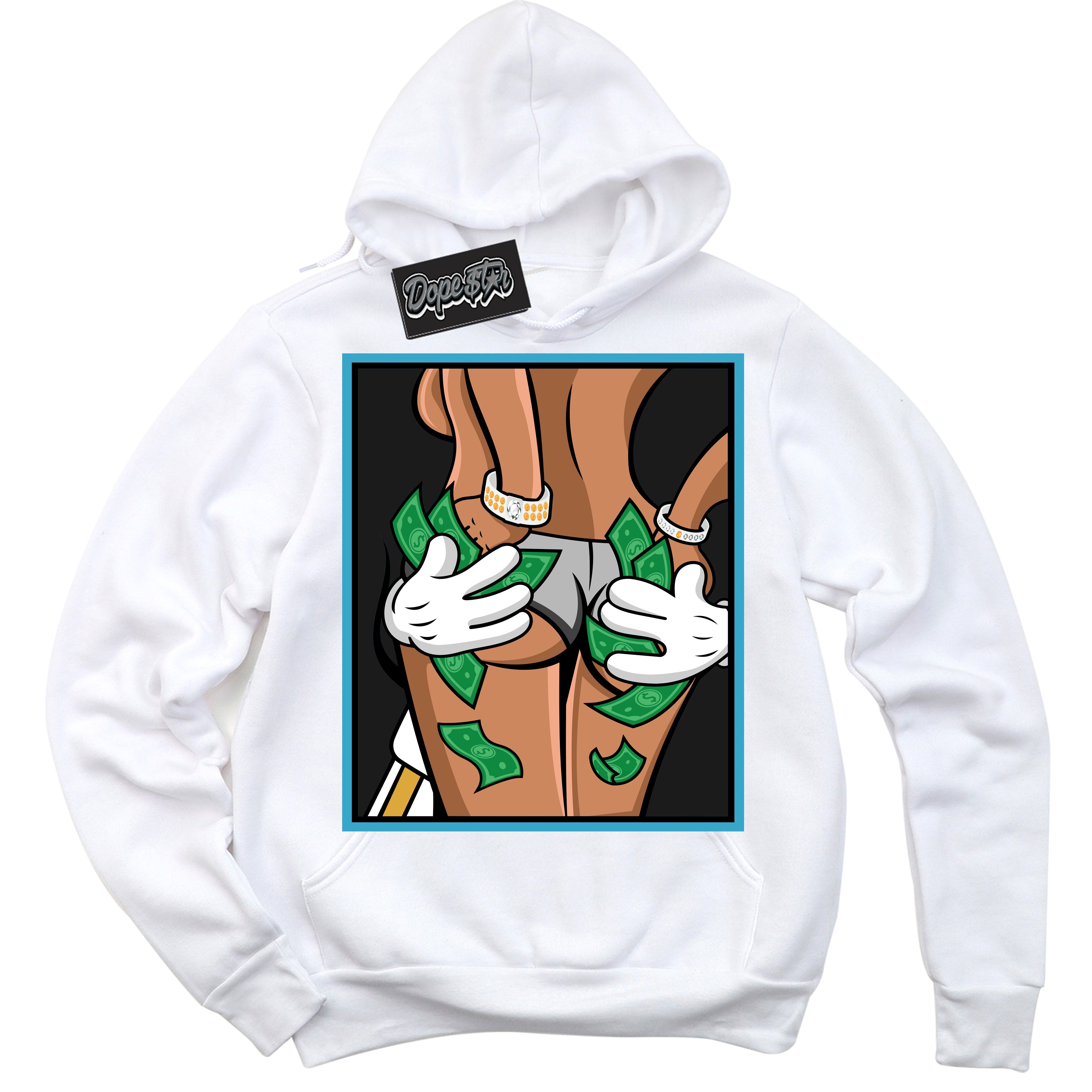 Cool White Hoodie with “ Money Hands ”  design that Perfectly Matches Aqua 5s Sneakers.