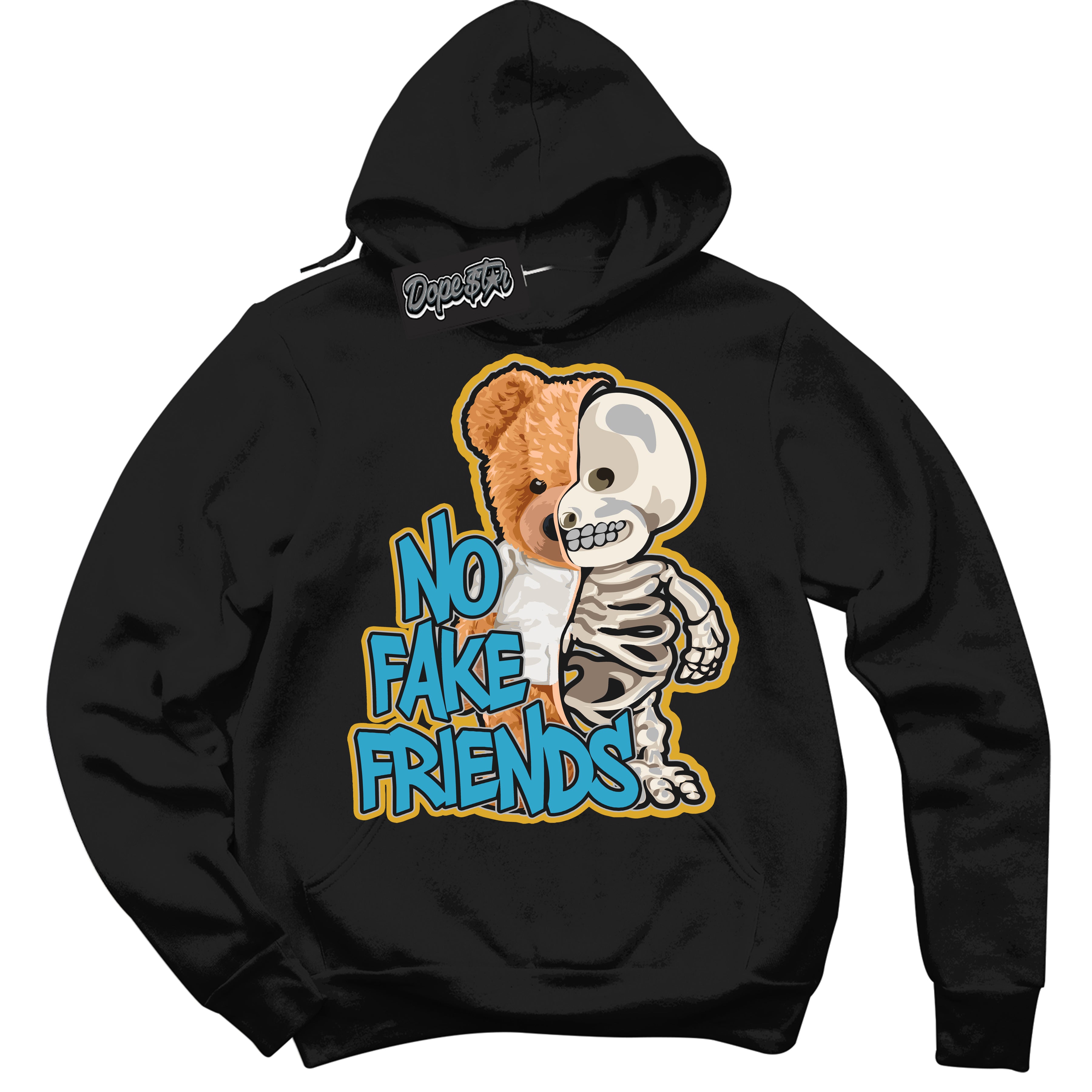 Cool Black Hoodie with “ No Fake Friends ”  design that Perfectly Matches Aqua 5s Sneakers.