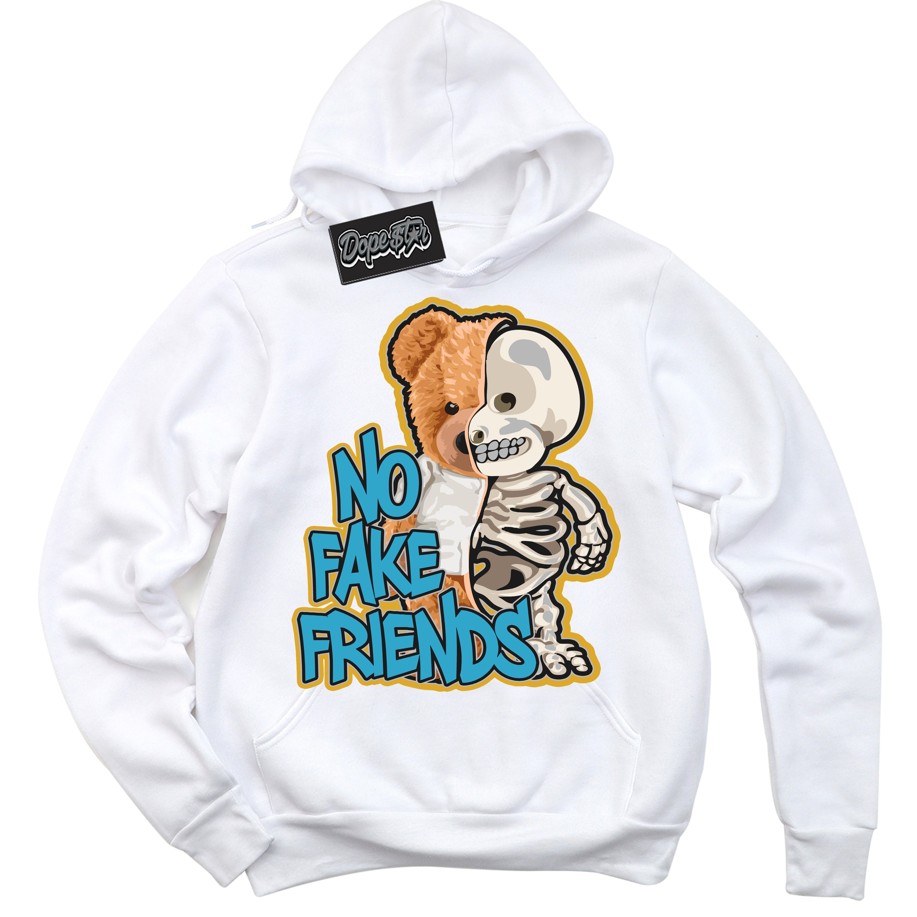 Cool White Hoodie with “ No Fake Friends ”  design that Perfectly Matches Aqua 5s Sneakers.