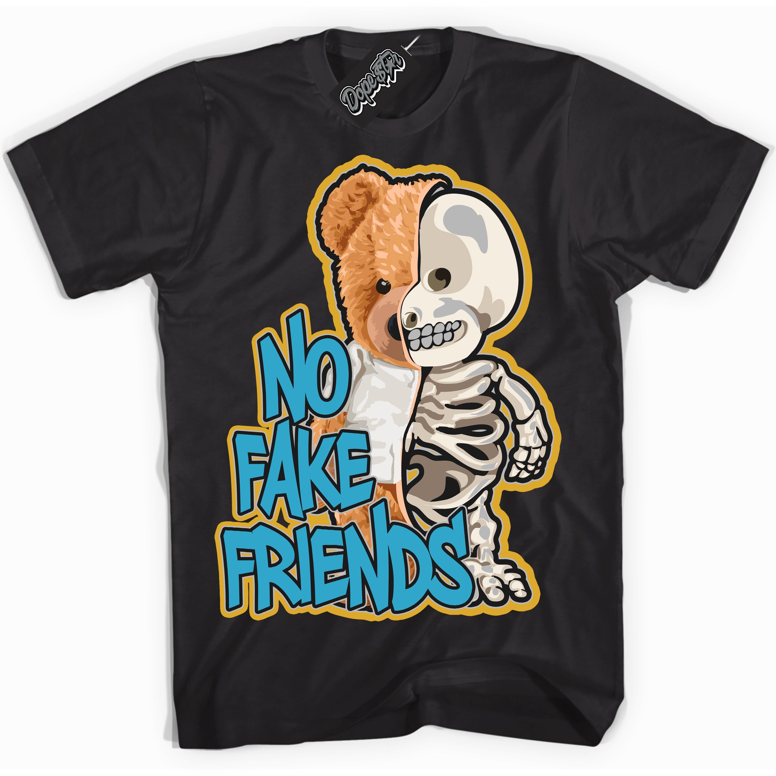 Cool Black Shirt with “ No Fake Friends” design that perfectly matches Aqua 5s Sneakers.