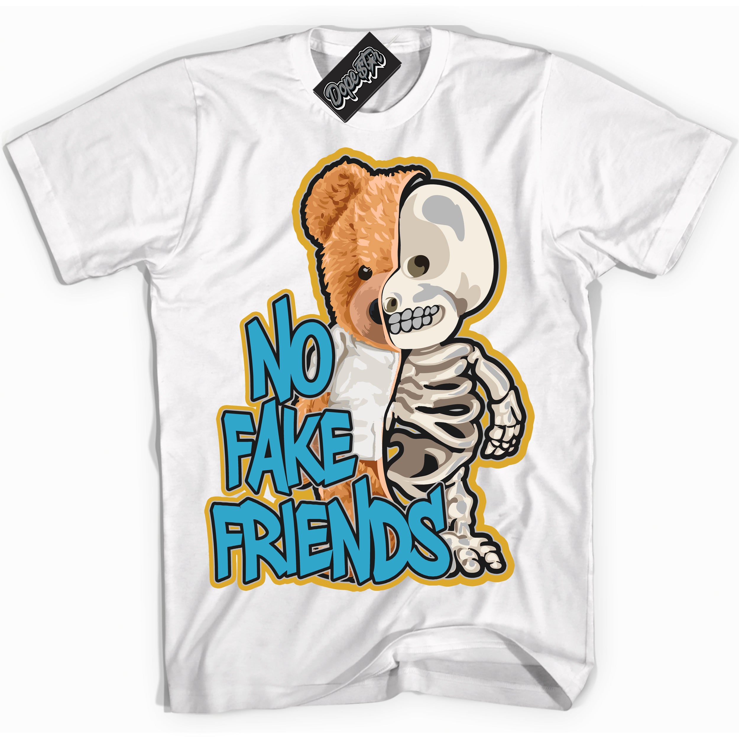 Cool White Shirt with “ No Fake Friends” design that perfectly matches Aqua 5s Sneakers.