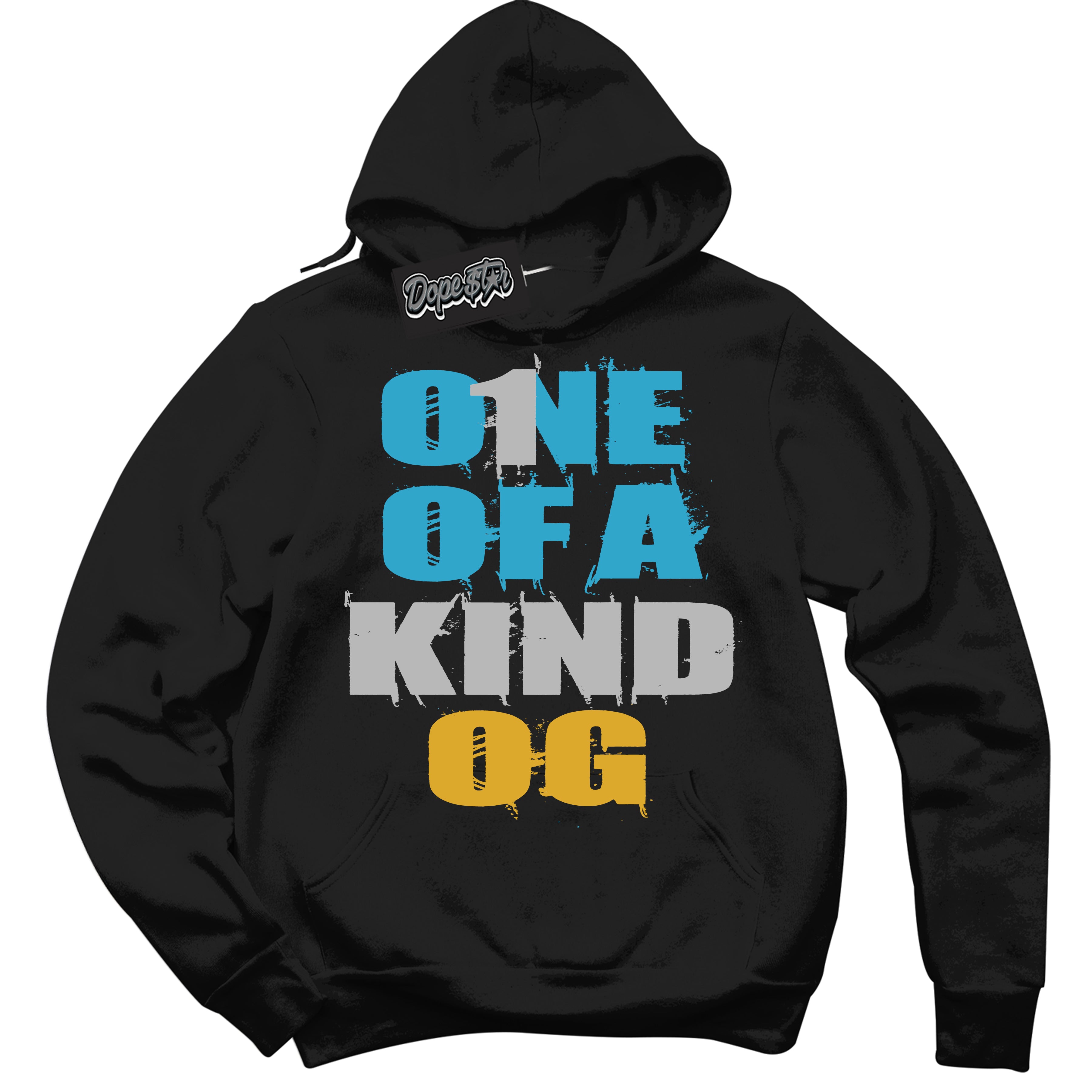 Cool Black Hoodie with “ One Of A Kind ”  design that Perfectly Matches Aqua 5s Sneakers.