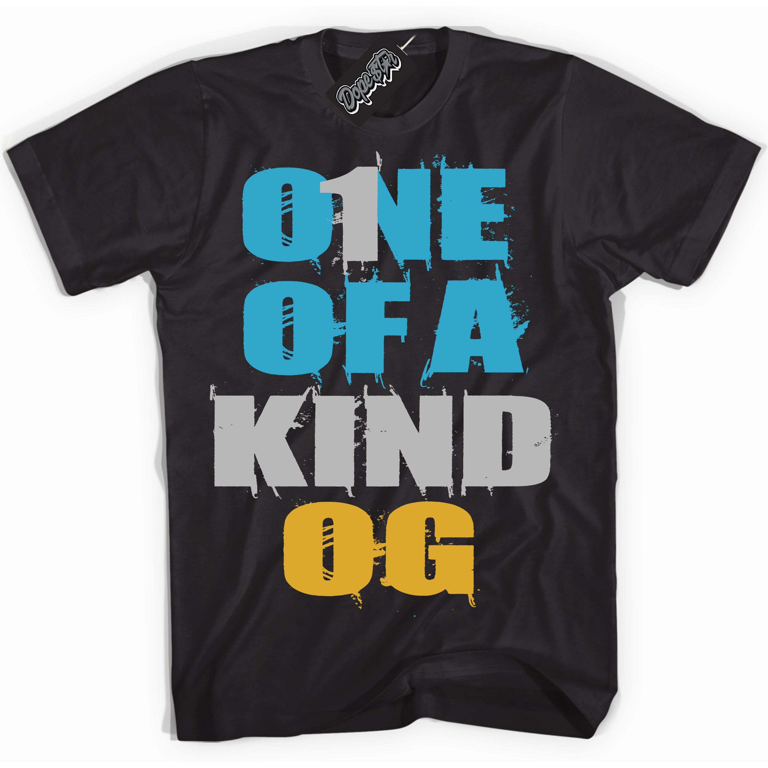 Cool Black Shirt with “ One Of A Kind” design that perfectly matches Aqua 5s Sneakers.