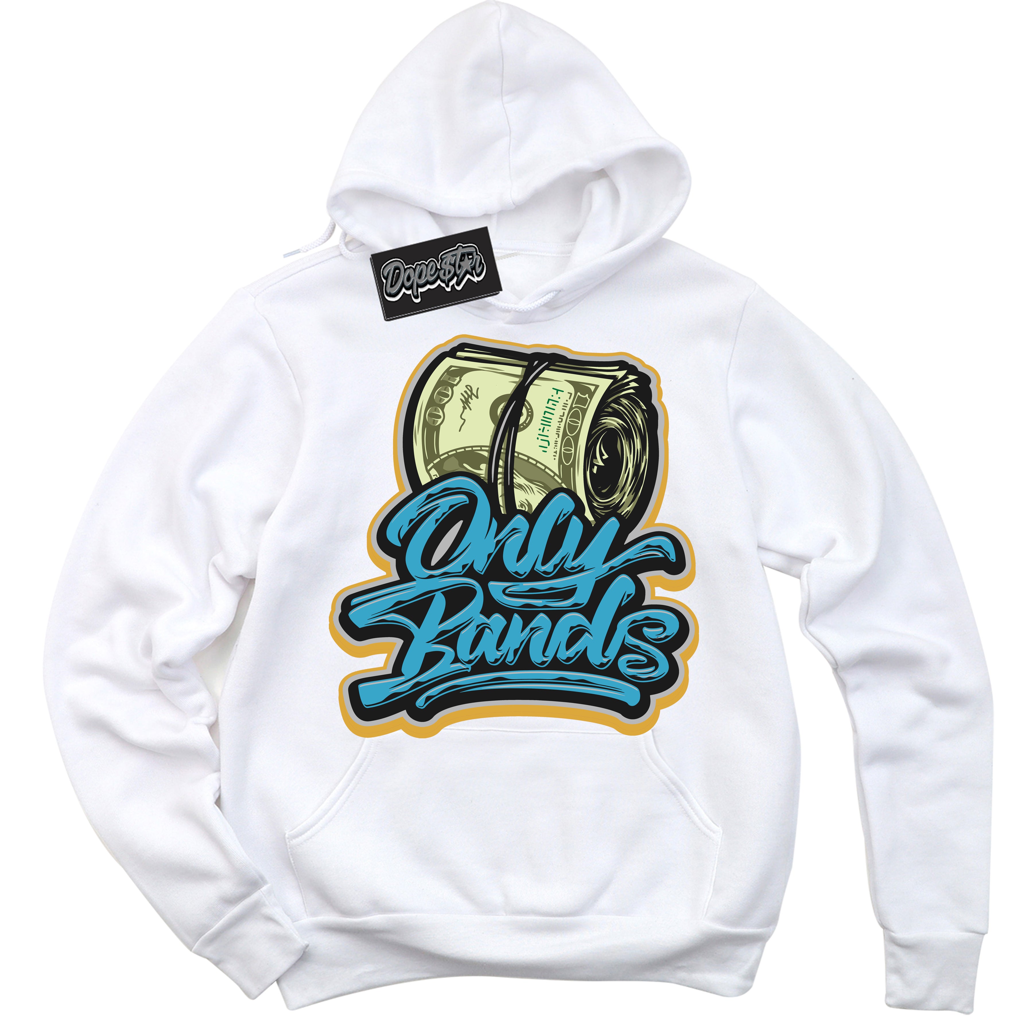 Cool White Hoodie with “ Only Bands ”  design that Perfectly Matches Aqua 5s Sneakers.