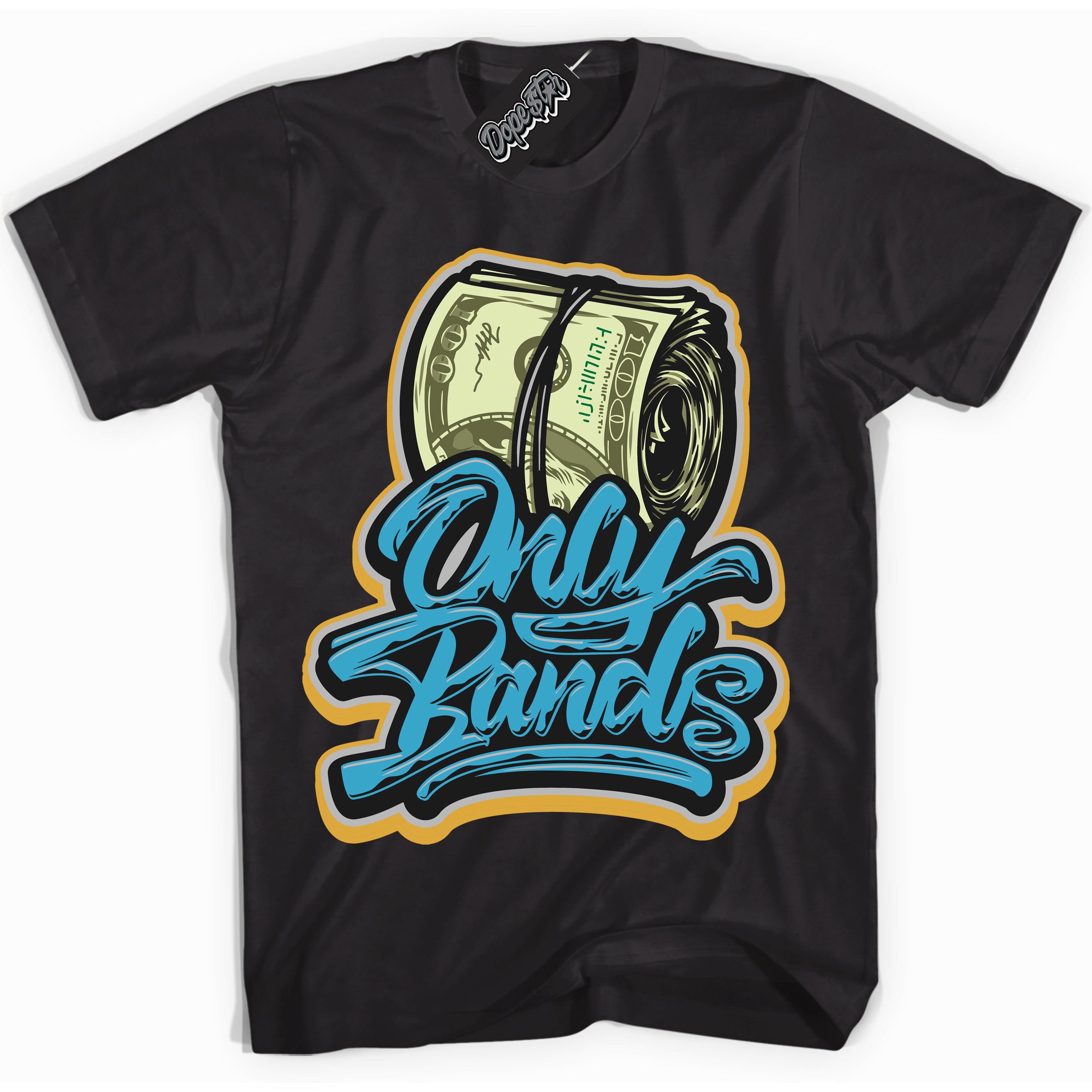 Cool Black Shirt with “ Only Bands” design that perfectly matches Aqua 5s Sneakers.