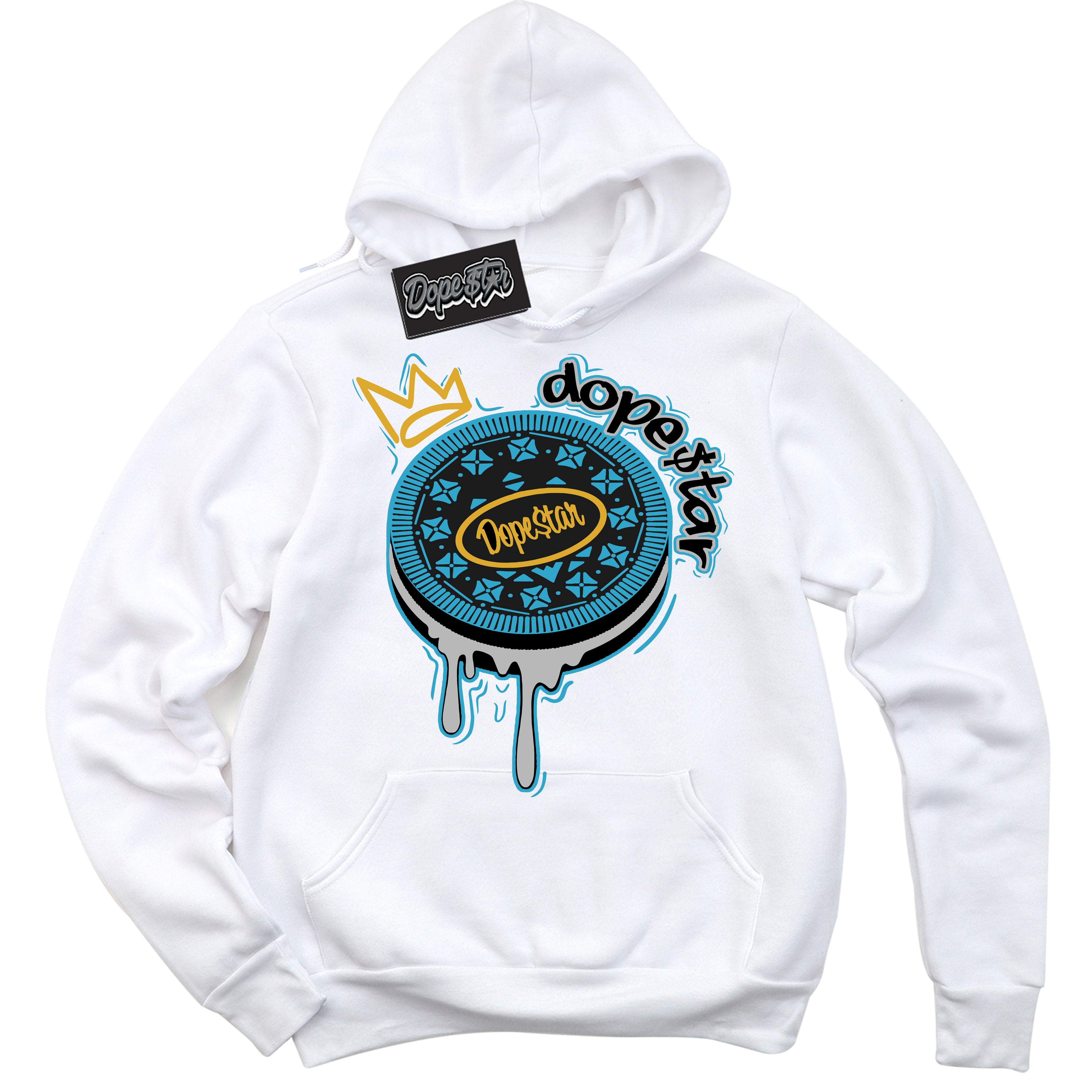 Cool White Hoodie with “ Oreo DS ”  design that Perfectly Matches Aqua 5s Sneakers.