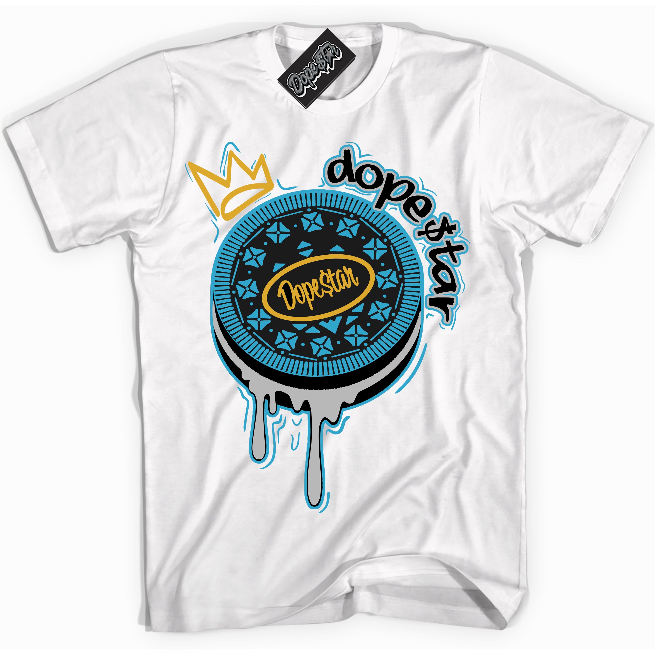Cool White Shirt with “ Oreo DS” design that perfectly matches Aqua 5s Sneakers.